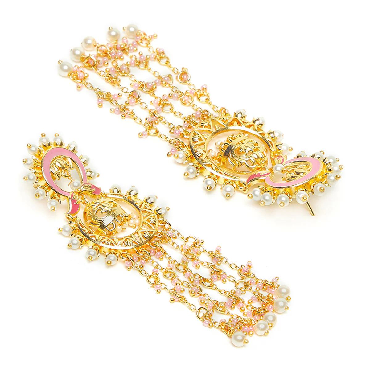 Shwet Kamal Filigree Design Gold Plated Faux Pearls Embellished Drop Earrings - Image 4