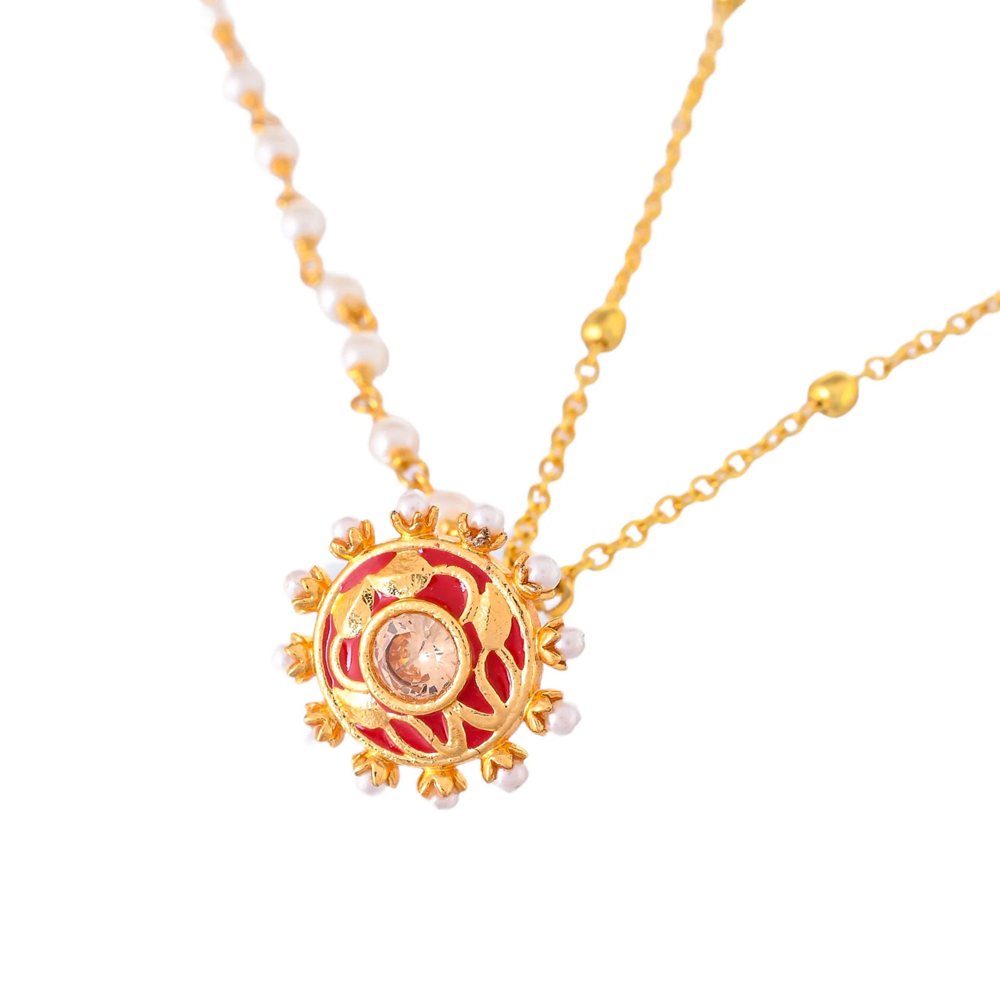 Apsara Yellow Gold Plated Faux Pearls Adorned Brass Matha Patti Maang Tika - Image 4