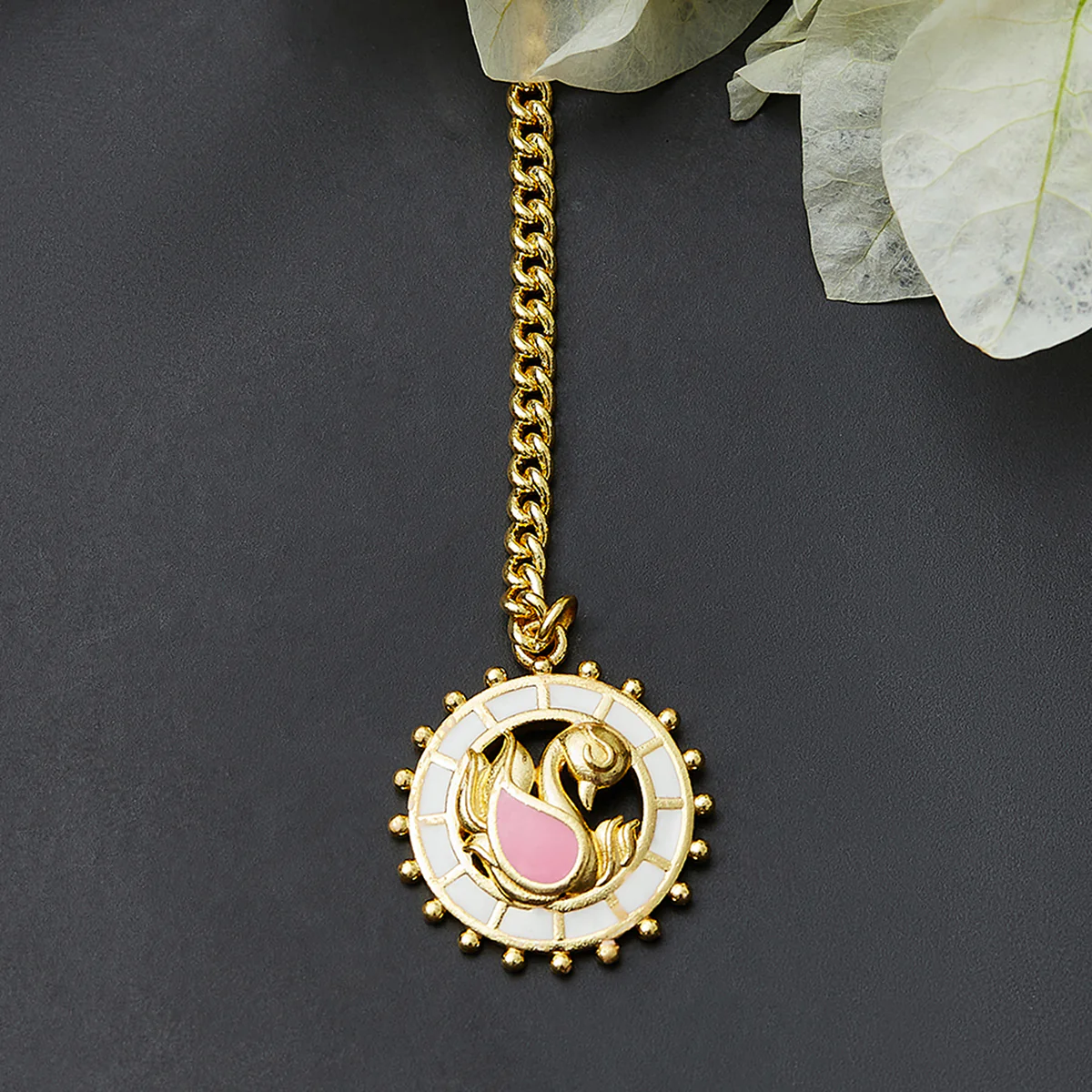 Shwet Kamal Yellow Gold Plated Lightly Embellished Maang Tika