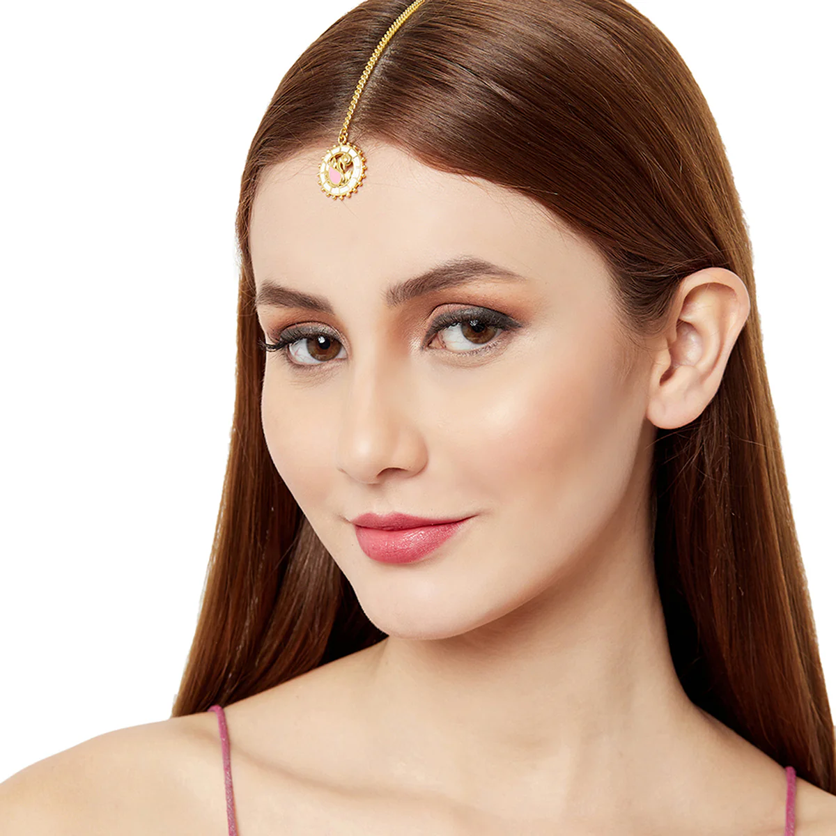 Shwet Kamal Yellow Gold Plated Lightly Embellished Maang Tika - Image 2