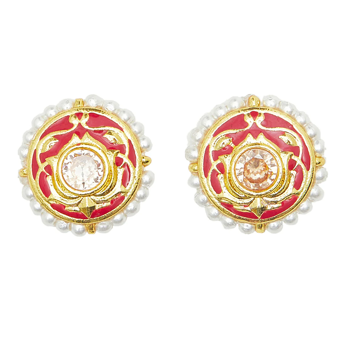 Apsara Collection Traditional Red Gold Plated Earrings - Image 3