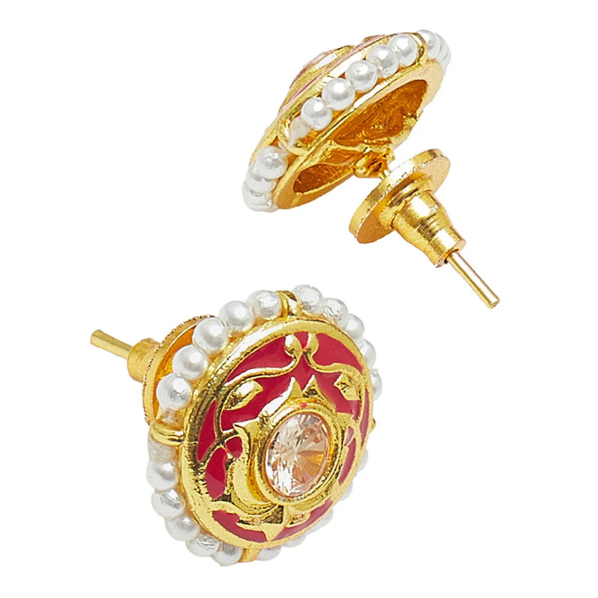 Apsara Collection Traditional Red Gold Plated Earrings - Image 4