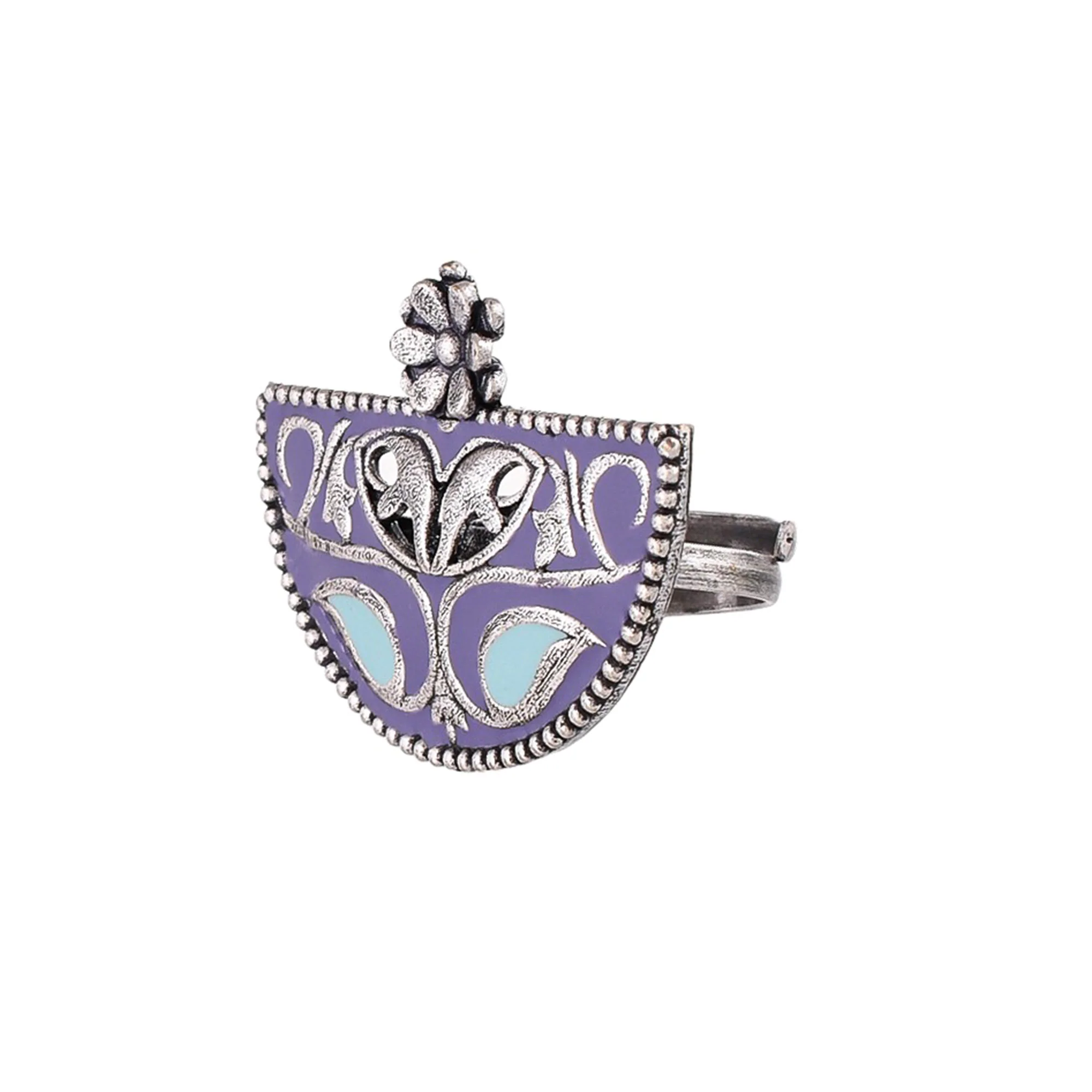 Arabian Nights Adjustable Oxidised Plated Enamelled Brass Ring - Image 3