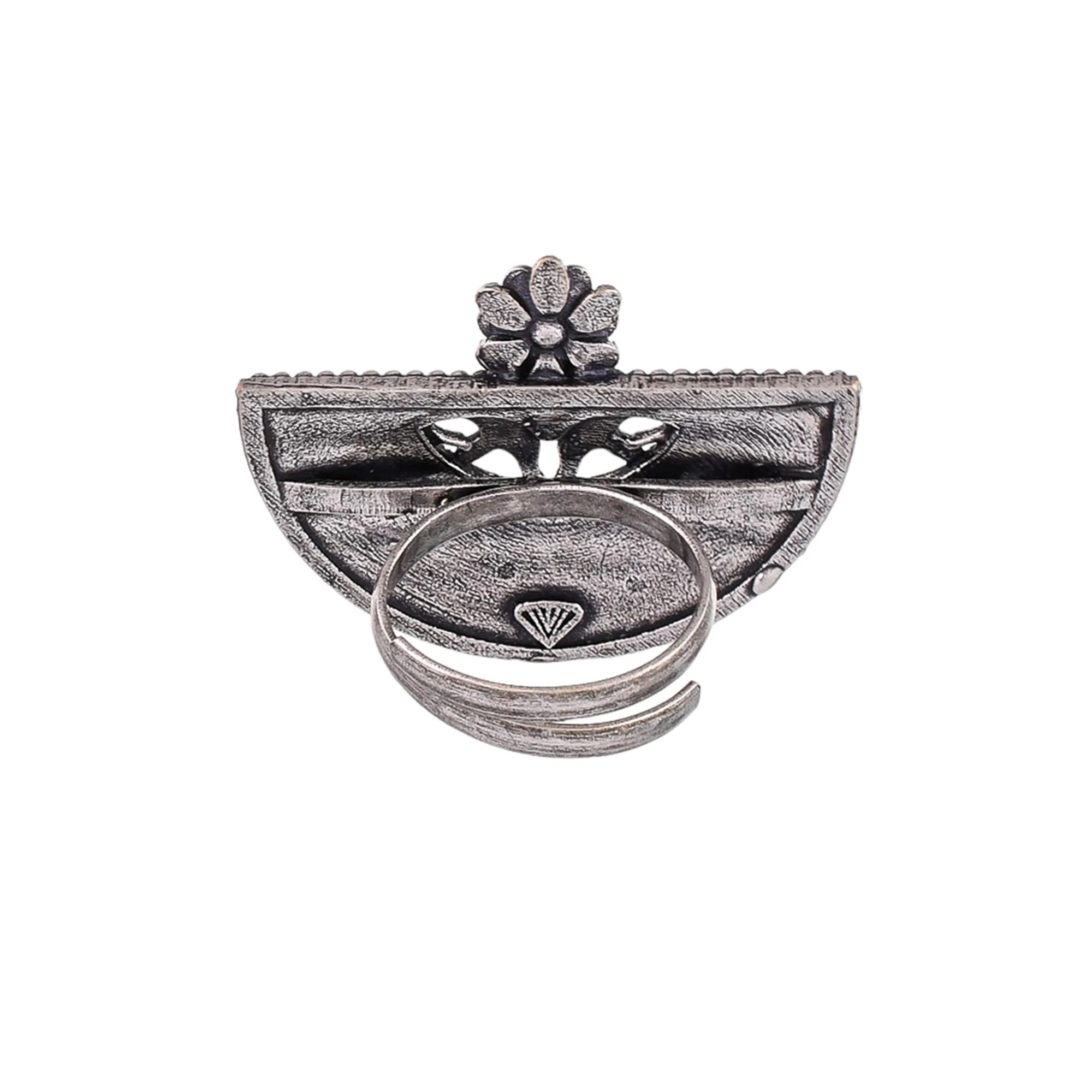 Arabian Nights Adjustable Oxidised Plated Enamelled Brass Ring - Image 5
