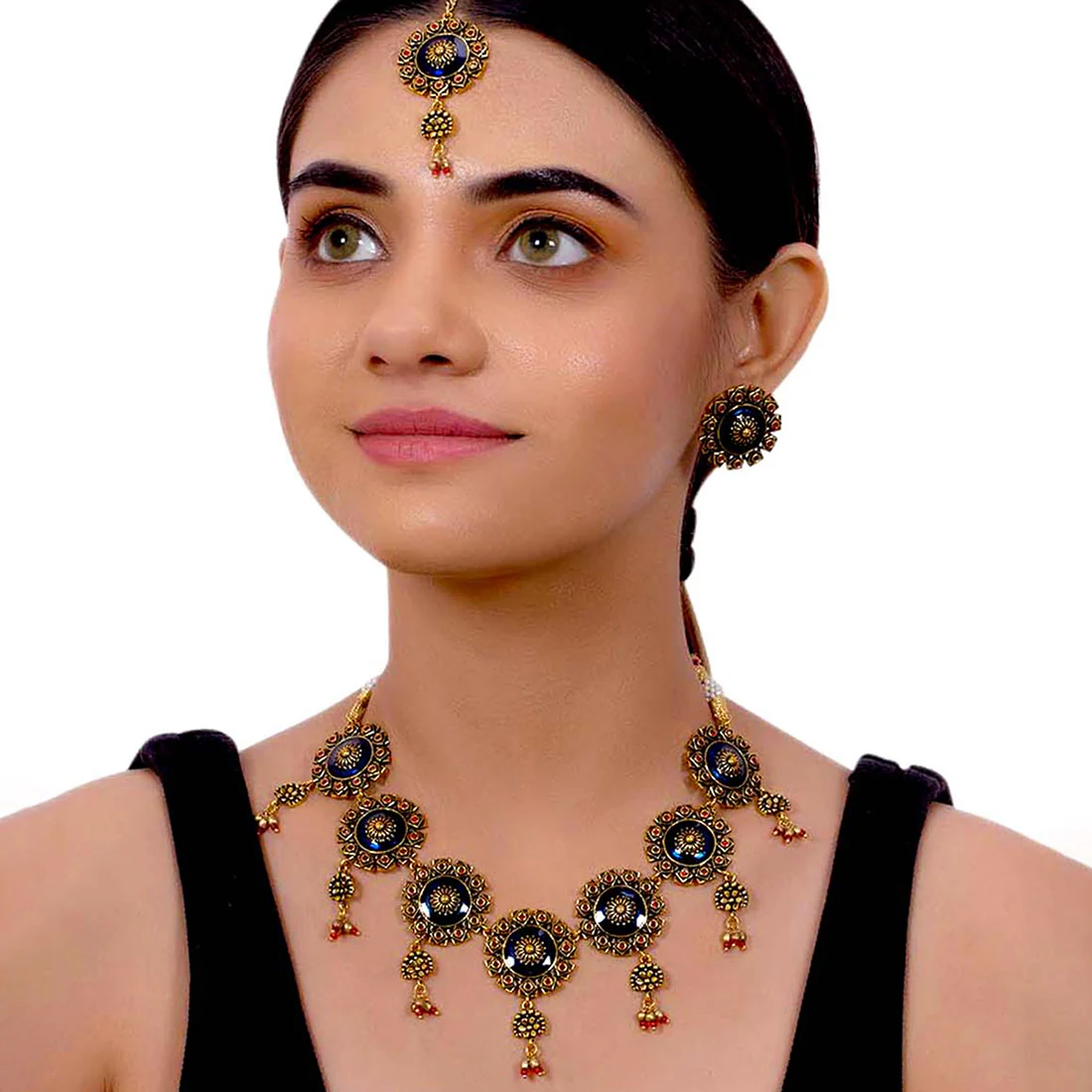 Arabian Nights Antique Gold Round Brass Jewellery Set - Image 2