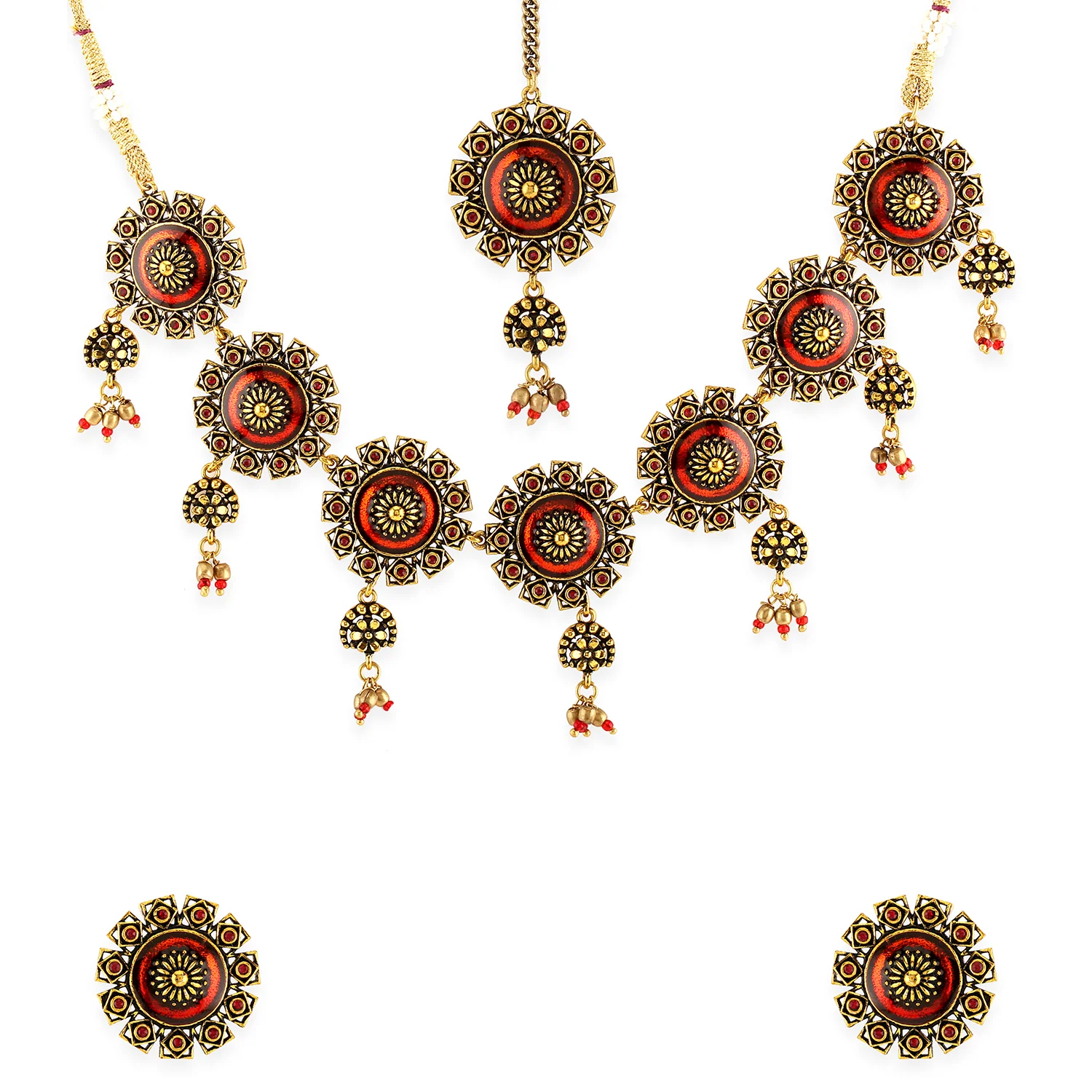 Arabian Nights Antique Gold Round Brass Jewellery Set - Image 3