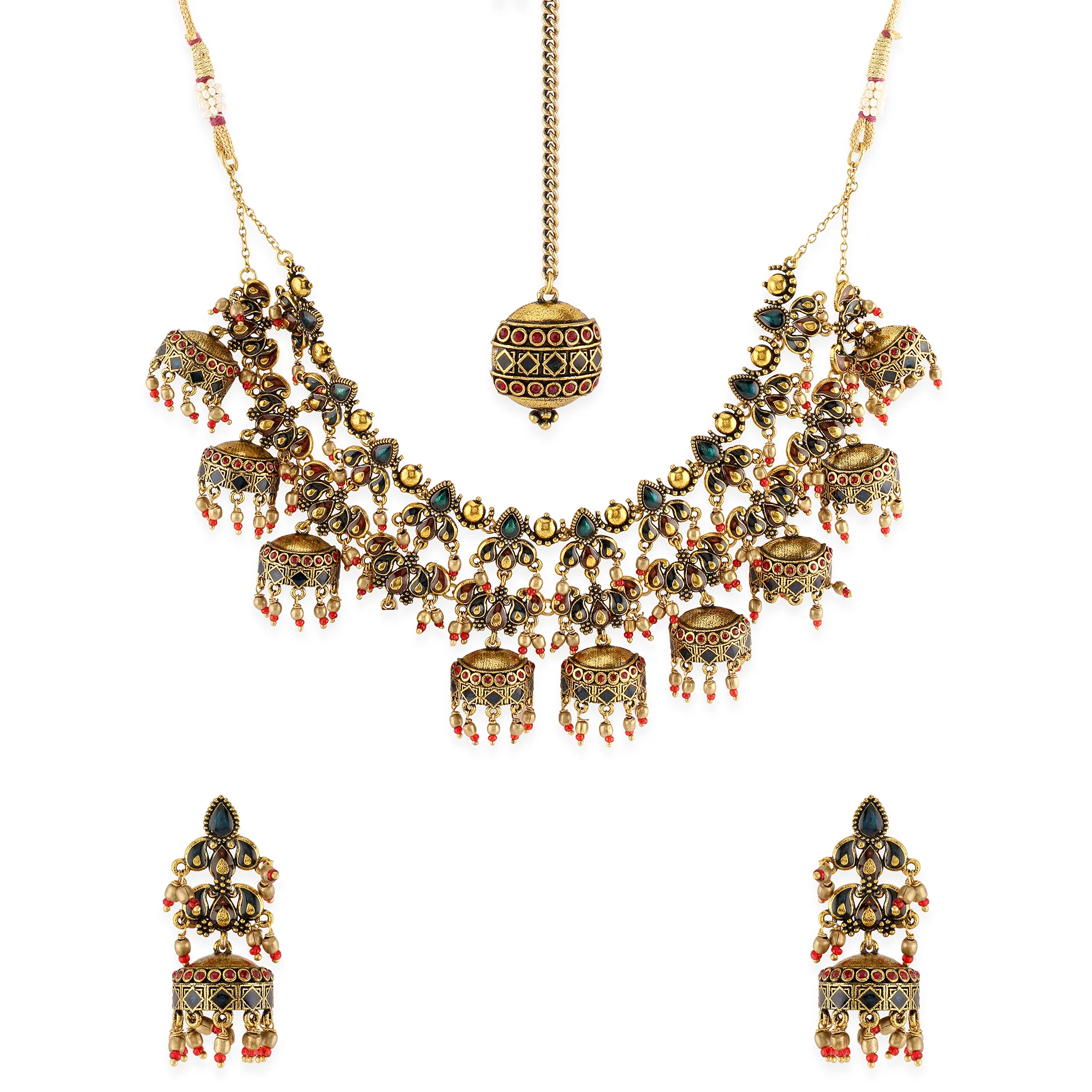Arabian Nights Antique Gold Round Brass Jewellery Set - Image 3