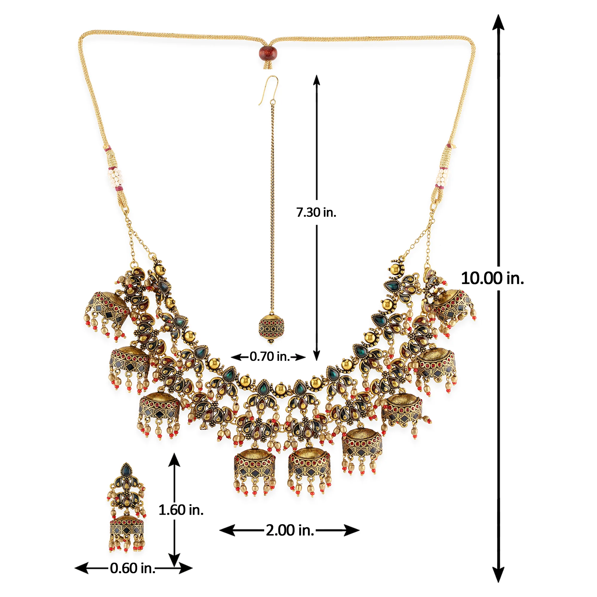 Arabian Nights Antique Gold Round Brass Jewellery Set - Image 8