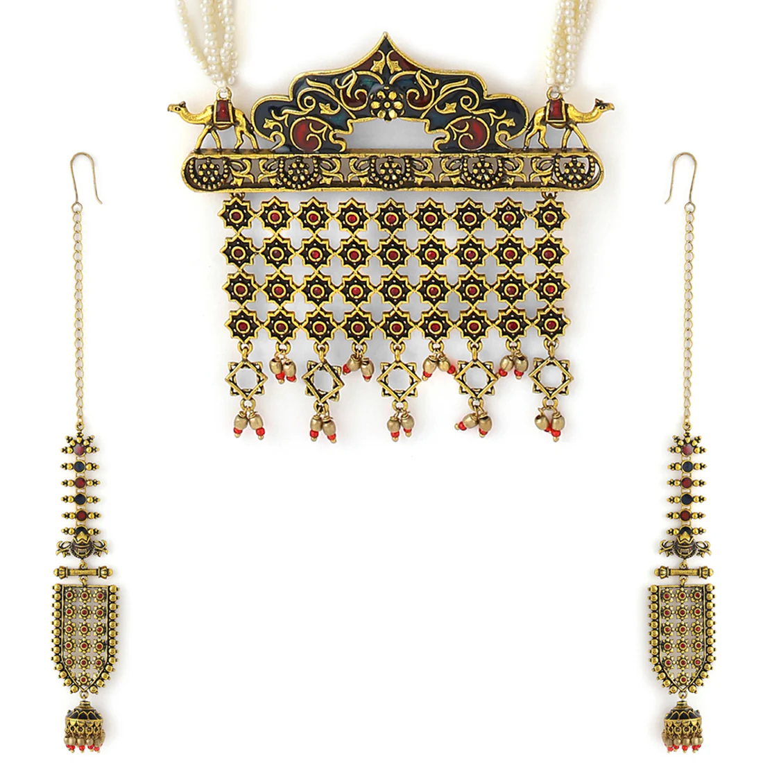 Arabian Nights Antique Gold Round Brass Jewellery Set - Image 4