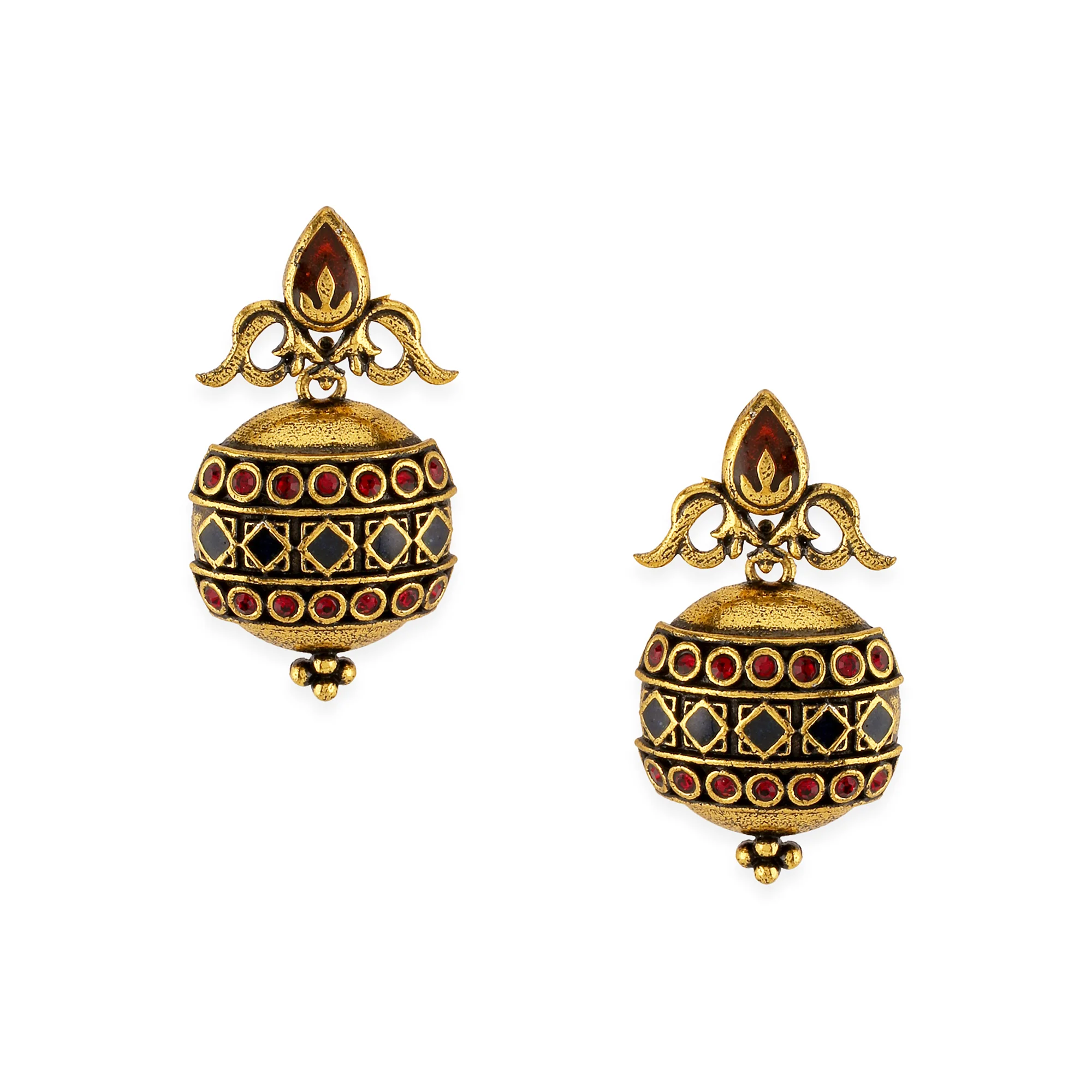 Arabian Nights Oxidised Gold Plated Geometric Pattern Brass Maang Tika Set - Image 5