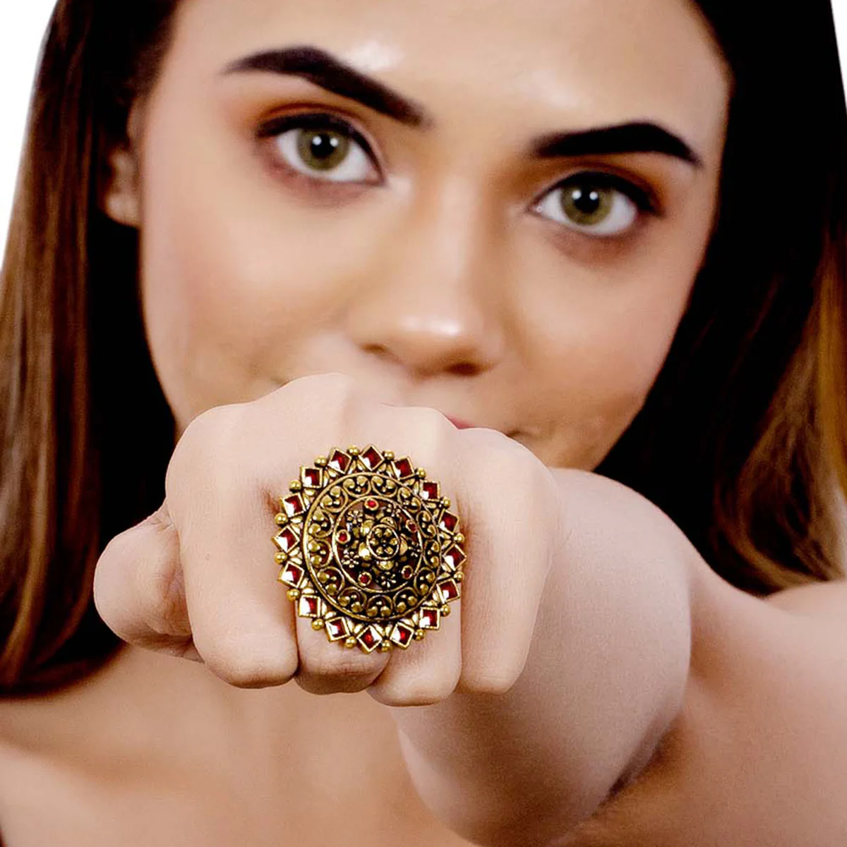 Arabian Nights Antique Gold Round Brass Rings - Image 2