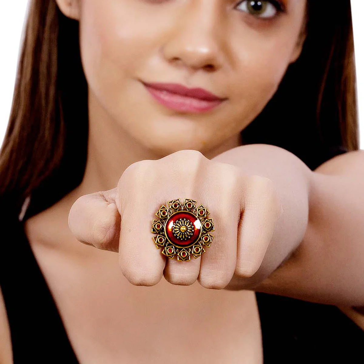 Arabian Nights Antique Gold Round Brass Rings - Image 2