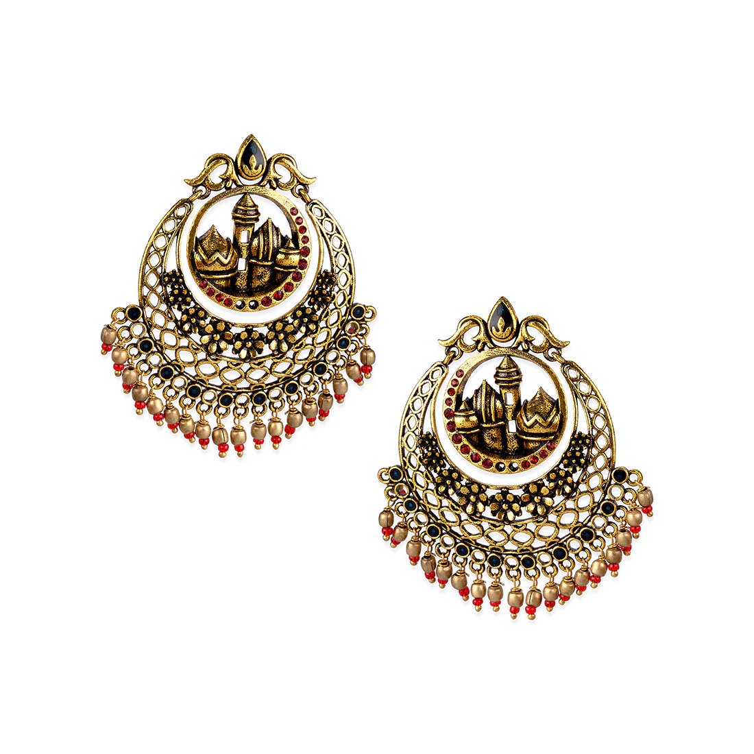 Arabian Nights Antique Golden Brass Jhumka Earrings - Image 3