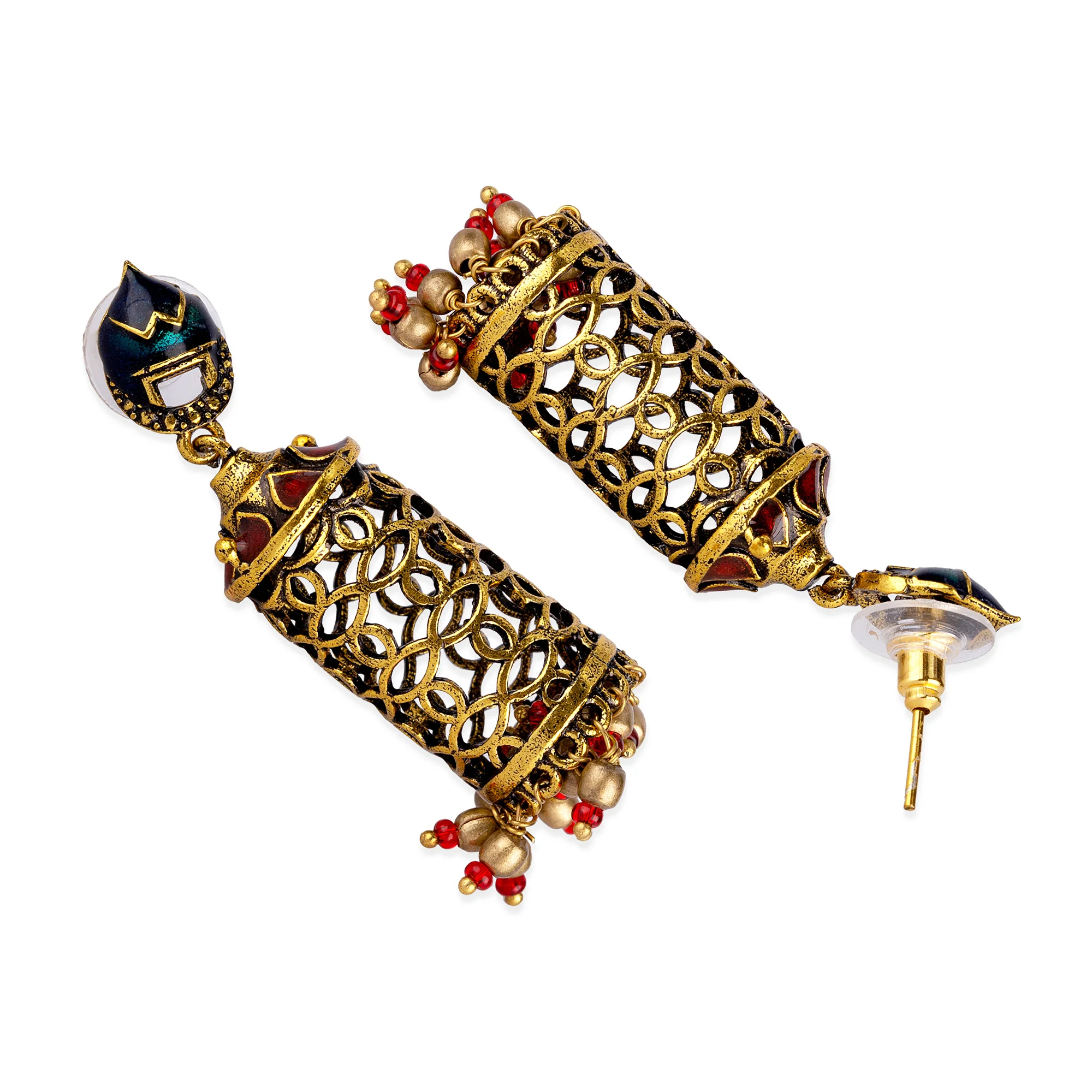 Arabian Nights Antique Golden Brass Jhumka Earrings - Image 4
