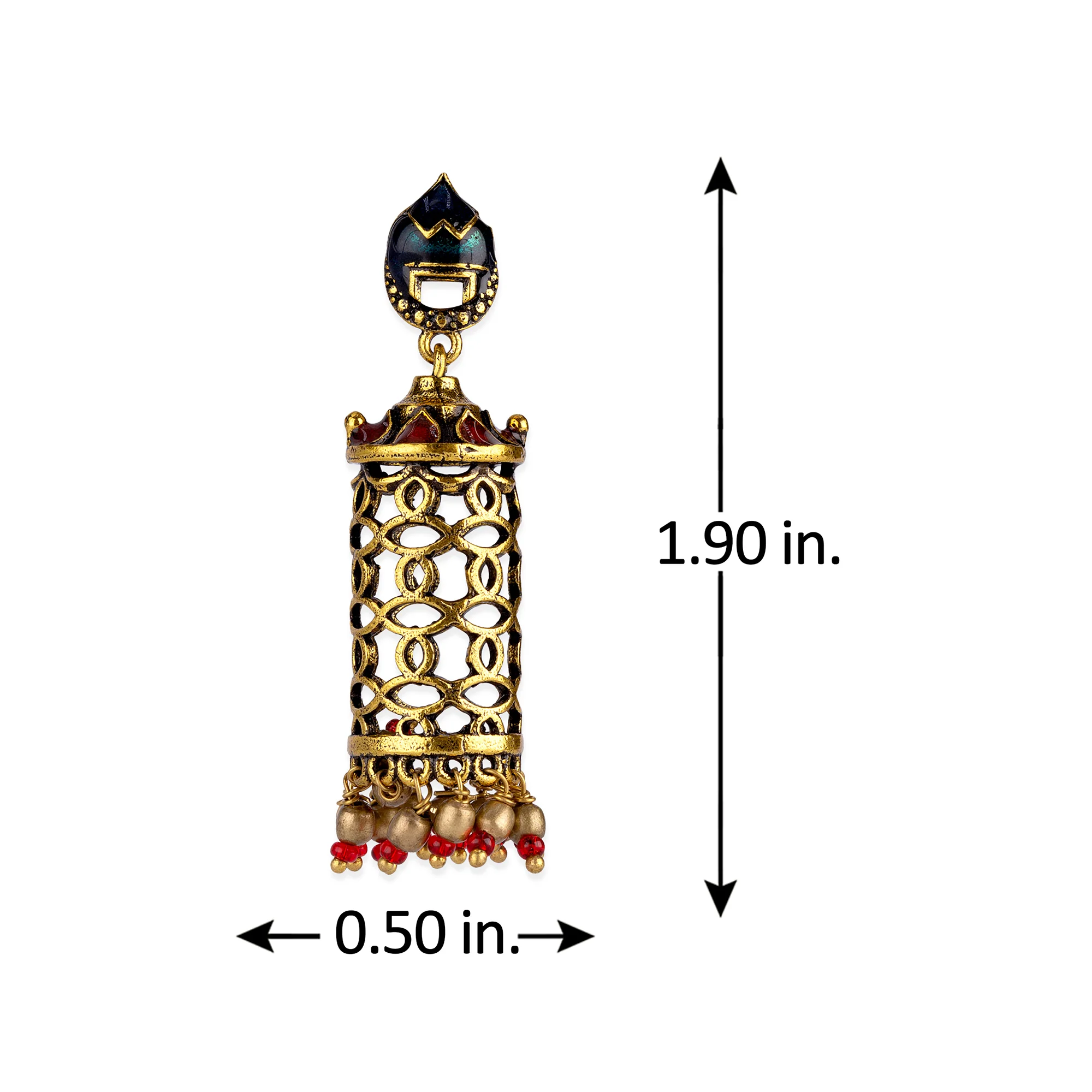 Arabian Nights Antique Golden Brass Jhumka Earrings - Image 5