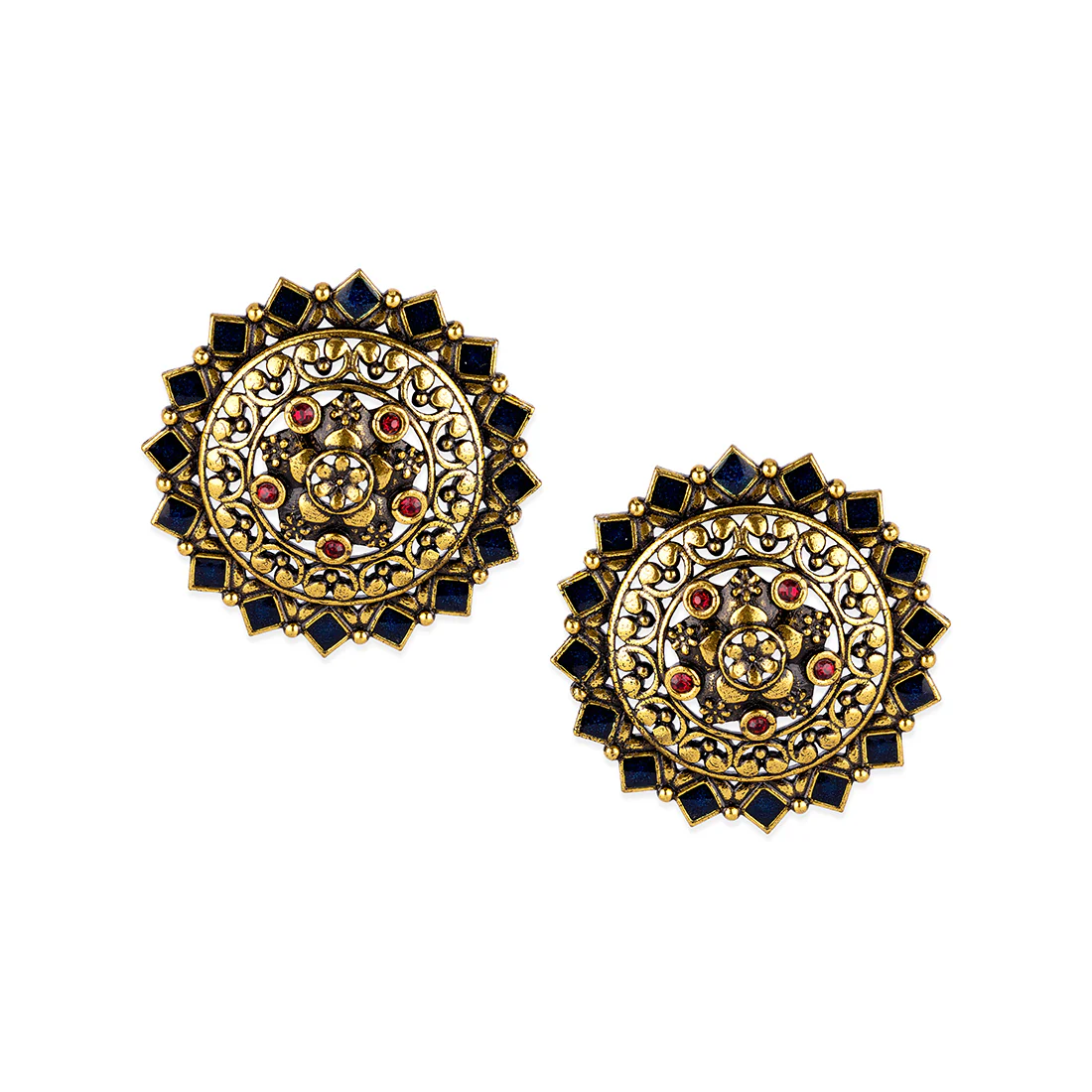 Arabian Nights Antique Golden Brass Stud Earrings - Image 3
