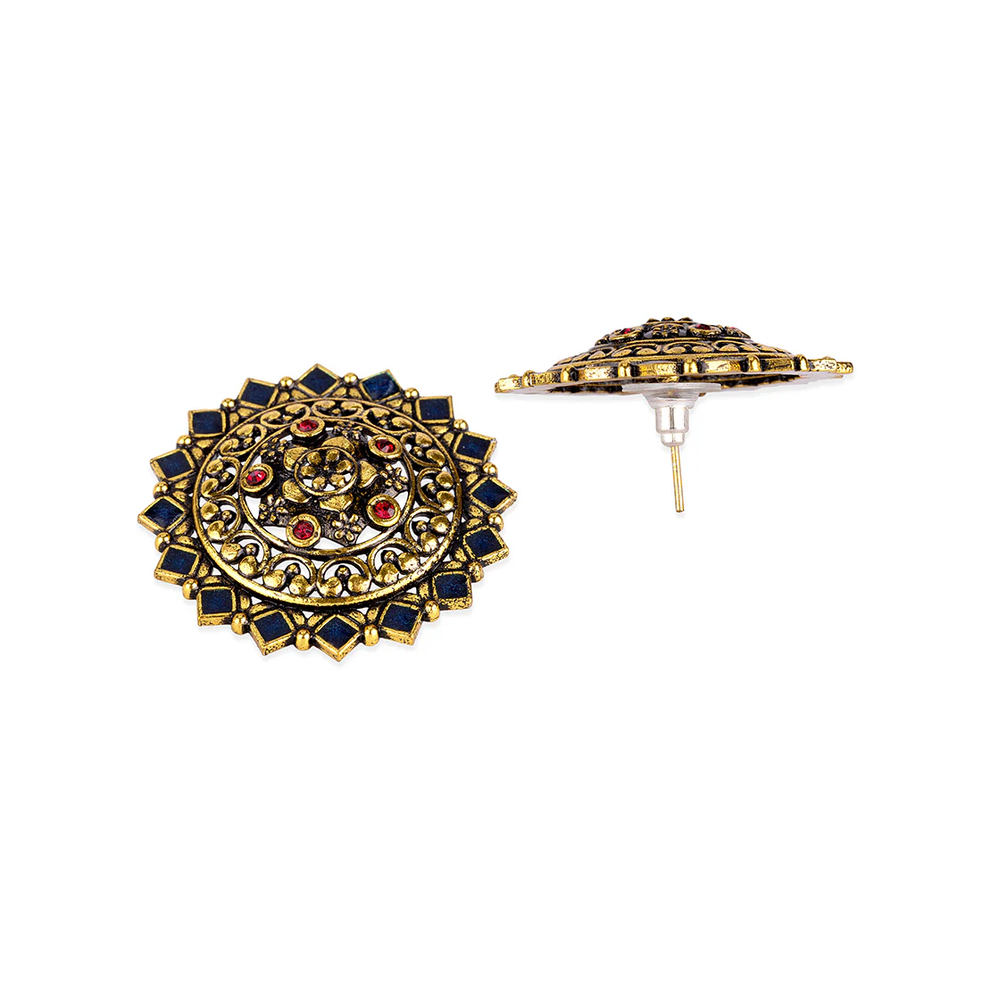 Arabian Nights Antique Golden Brass Stud Earrings - Image 4
