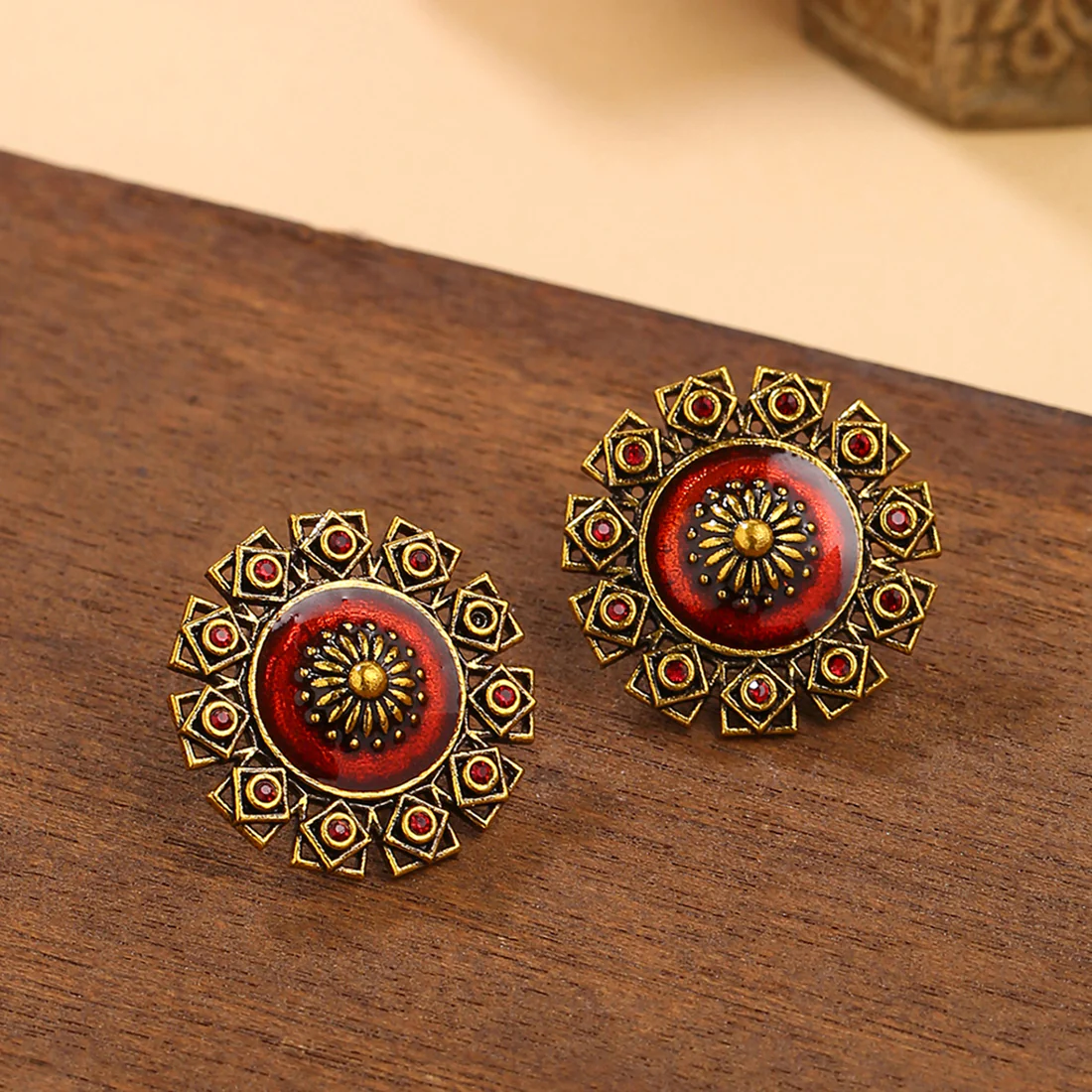 Arabian Nights Antique Golden Brass Stud Earrings