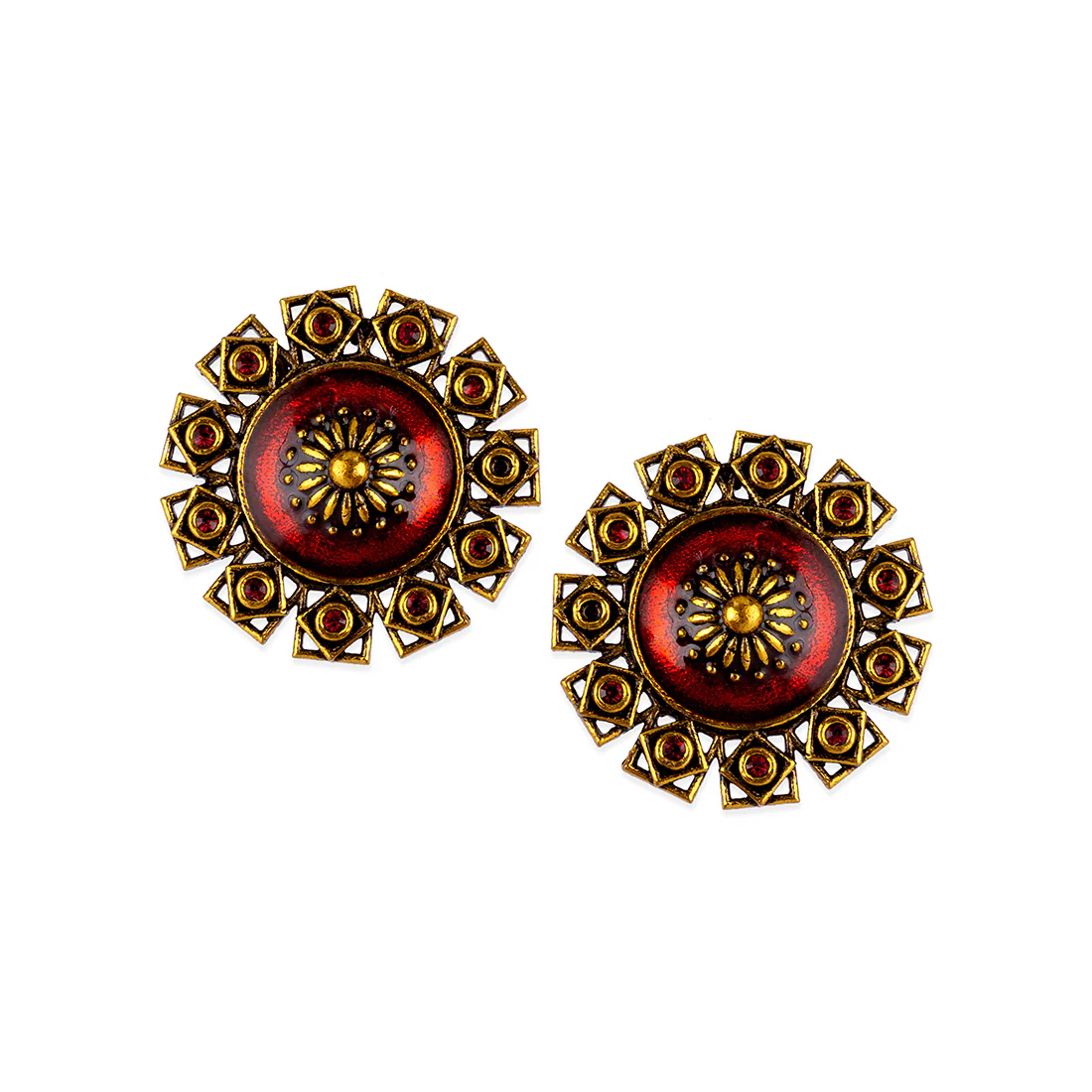 Arabian Nights Antique Golden Brass Stud Earrings - Image 3