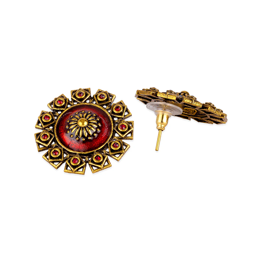 Arabian Nights Antique Golden Brass Stud Earrings - Image 4