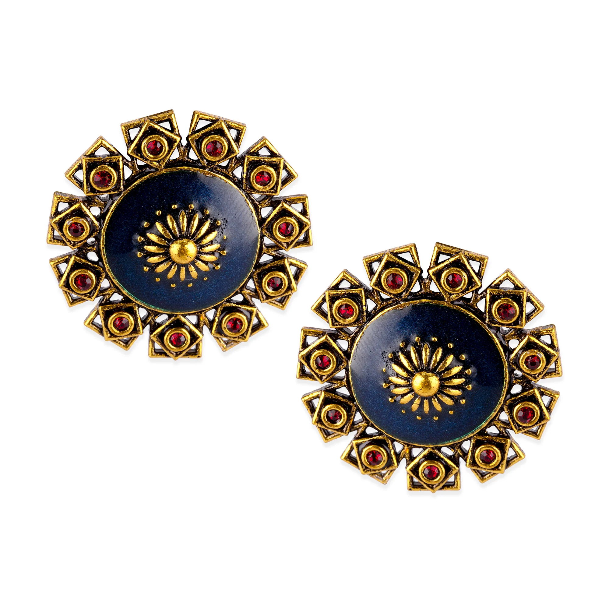 Arabian Nights Antique Golden Brass Stud Earrings - Image 3