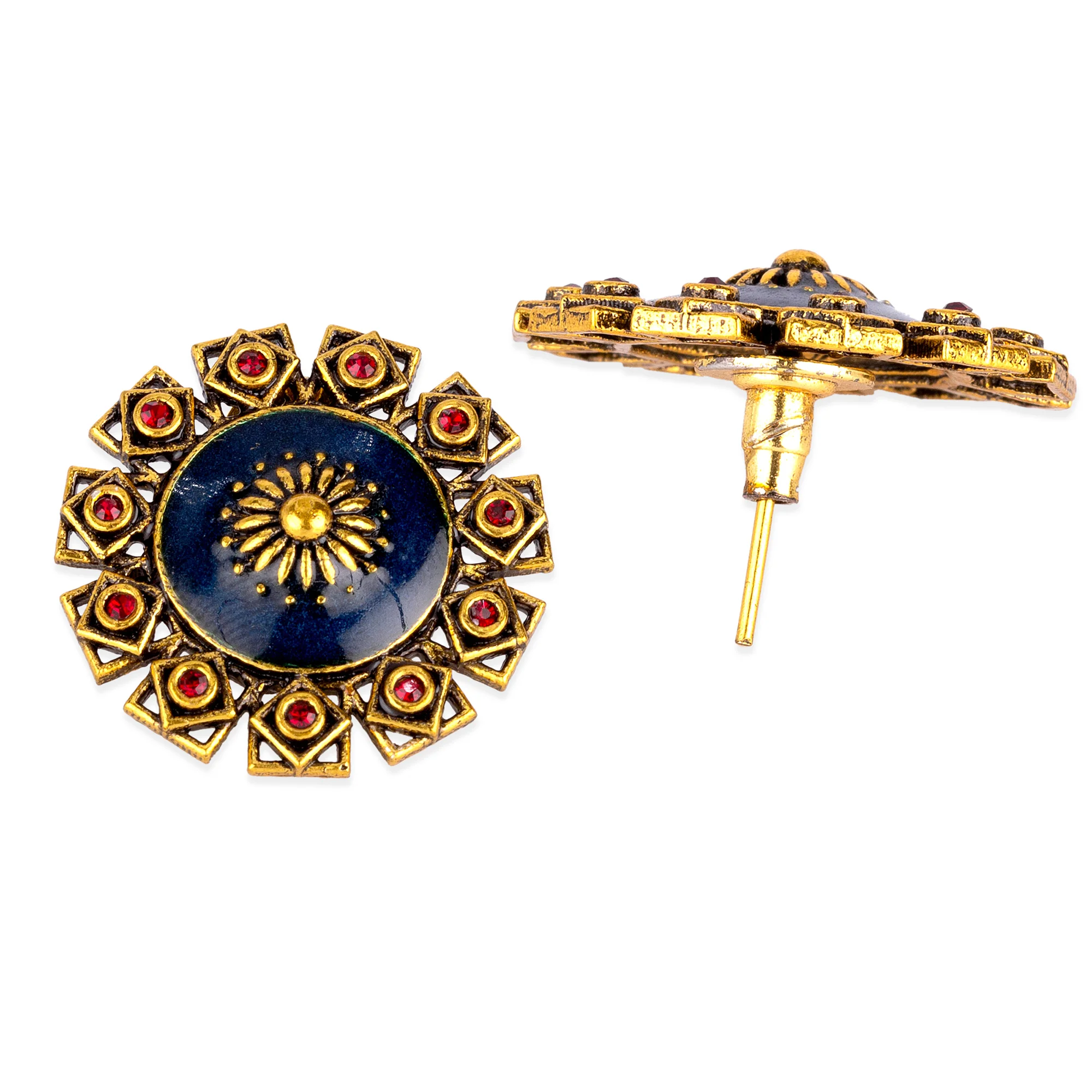 Arabian Nights Antique Golden Brass Stud Earrings - Image 4