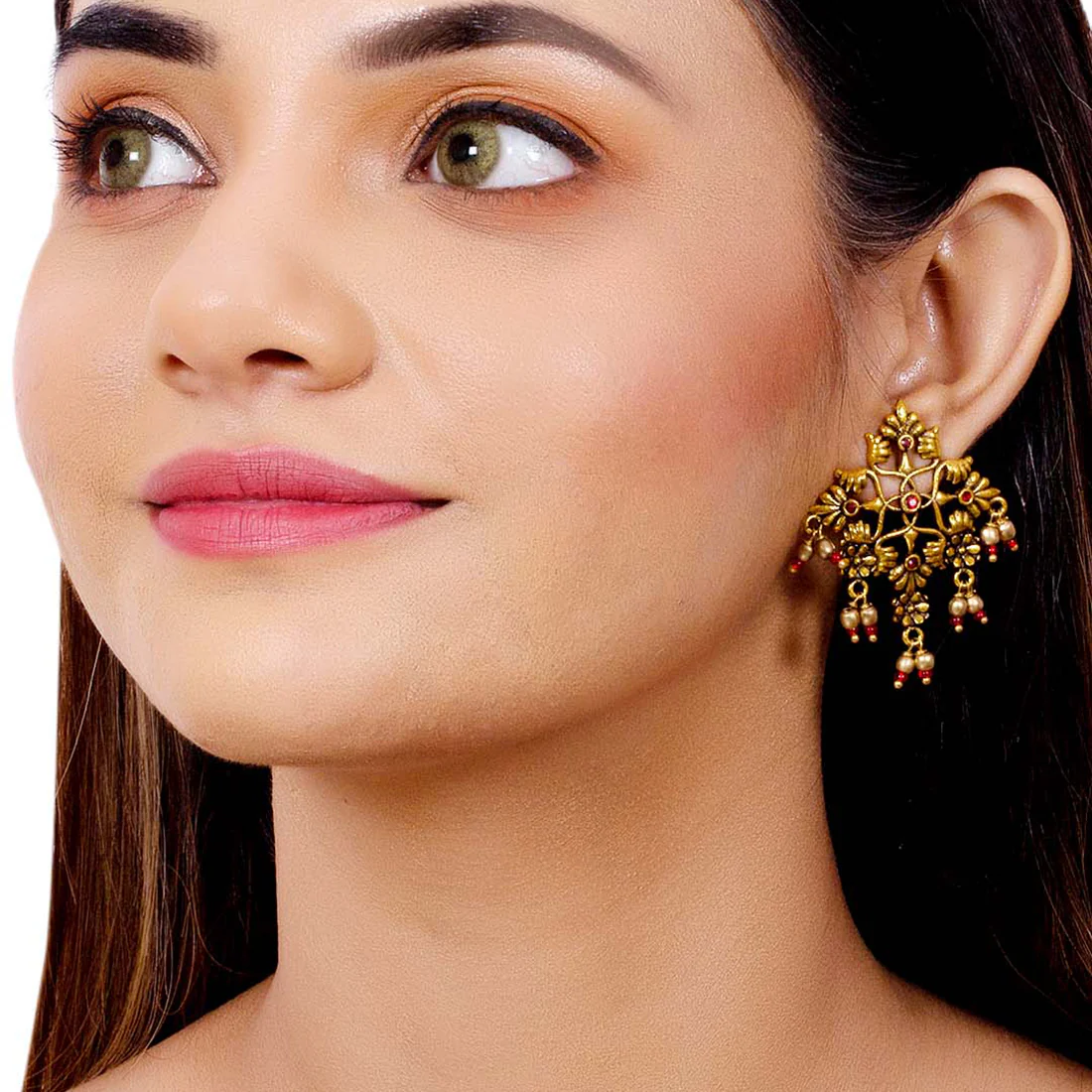 Arabian Nights Antique Oxidized Golden Brass Earrings - Image 2