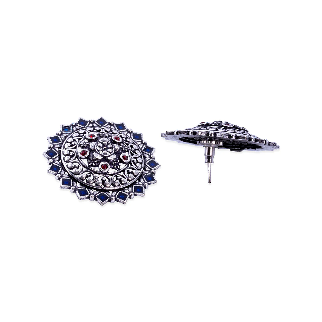Arabian Nights Antique Oxidized Silver Brass Stud Earrings - Image 4
