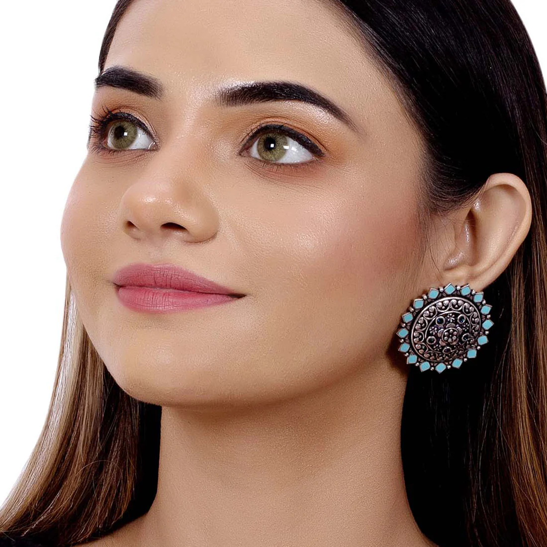 Arabian Nights Antique Oxidized Silver Brass Stud Earrings - Image 2