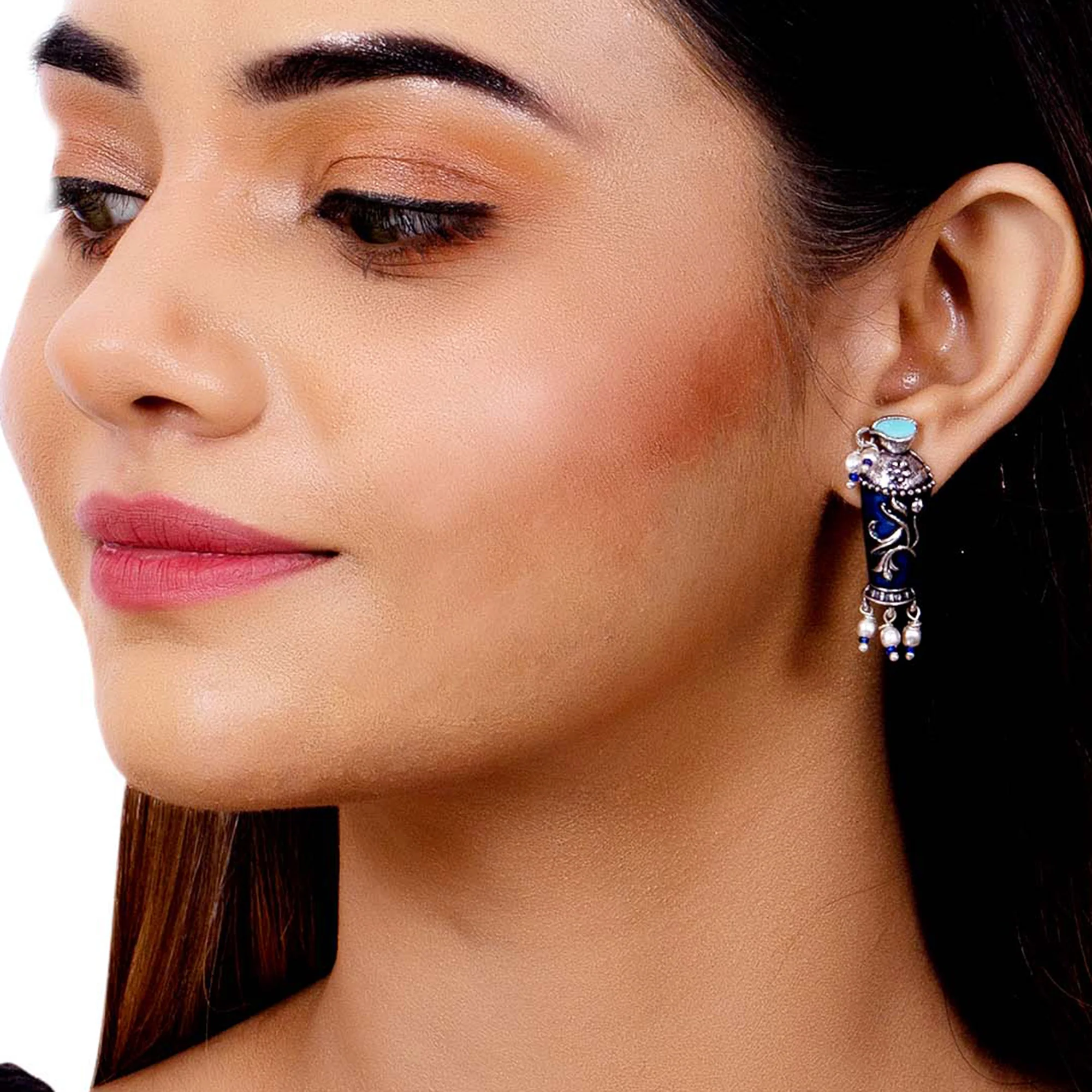 Arabian Nights Antique Silver Brass Earrings - Image 2