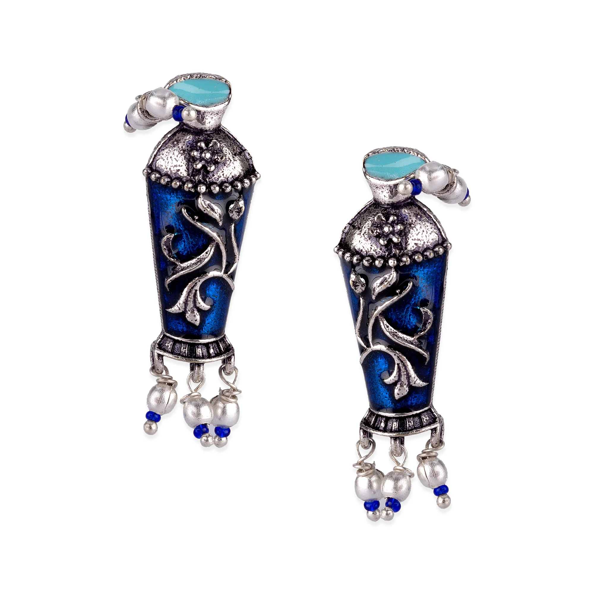 Arabian Nights Antique Silver Brass Earrings - Image 3