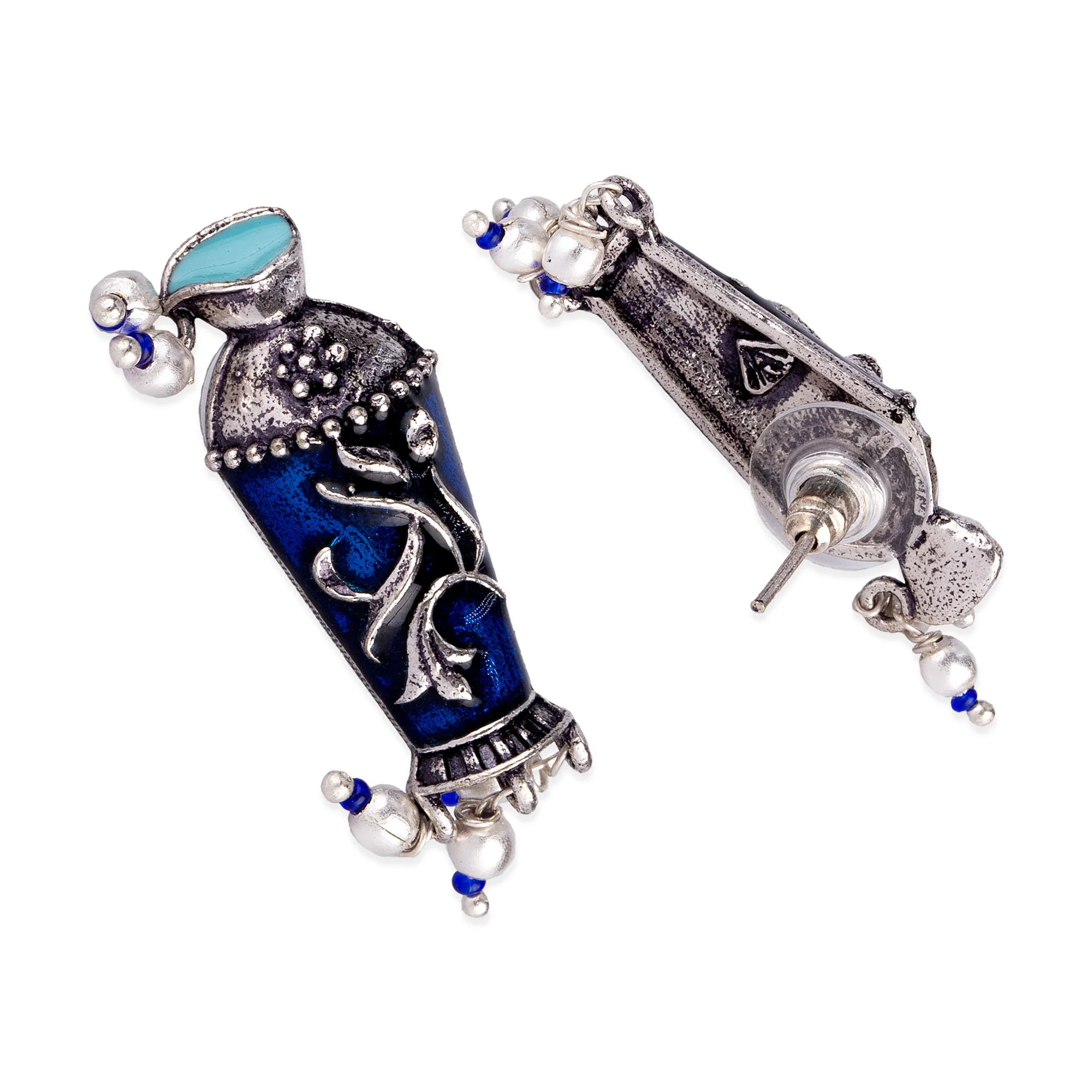 Arabian Nights Antique Silver Brass Earrings - Image 4