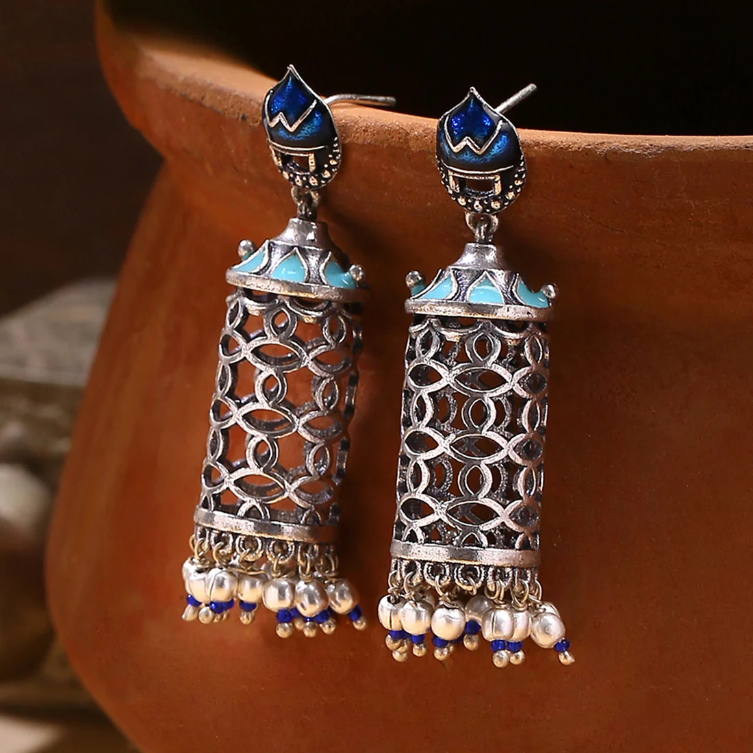 Arabian Nights Antique Silver Brass Jhumka Earrings