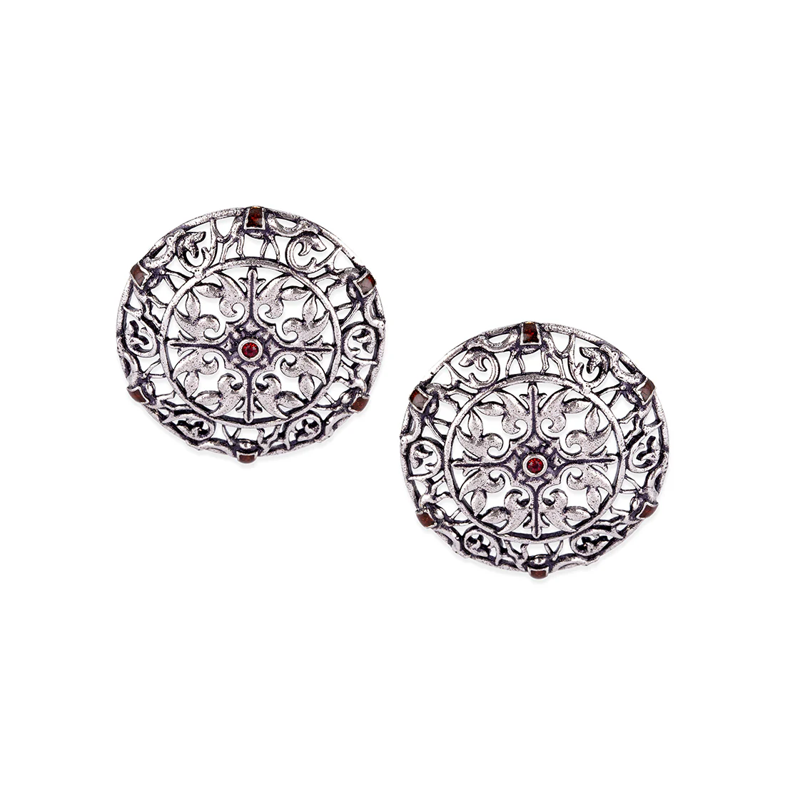Arabian Nights Antique Silver Brass Stud Earrings - Image 3