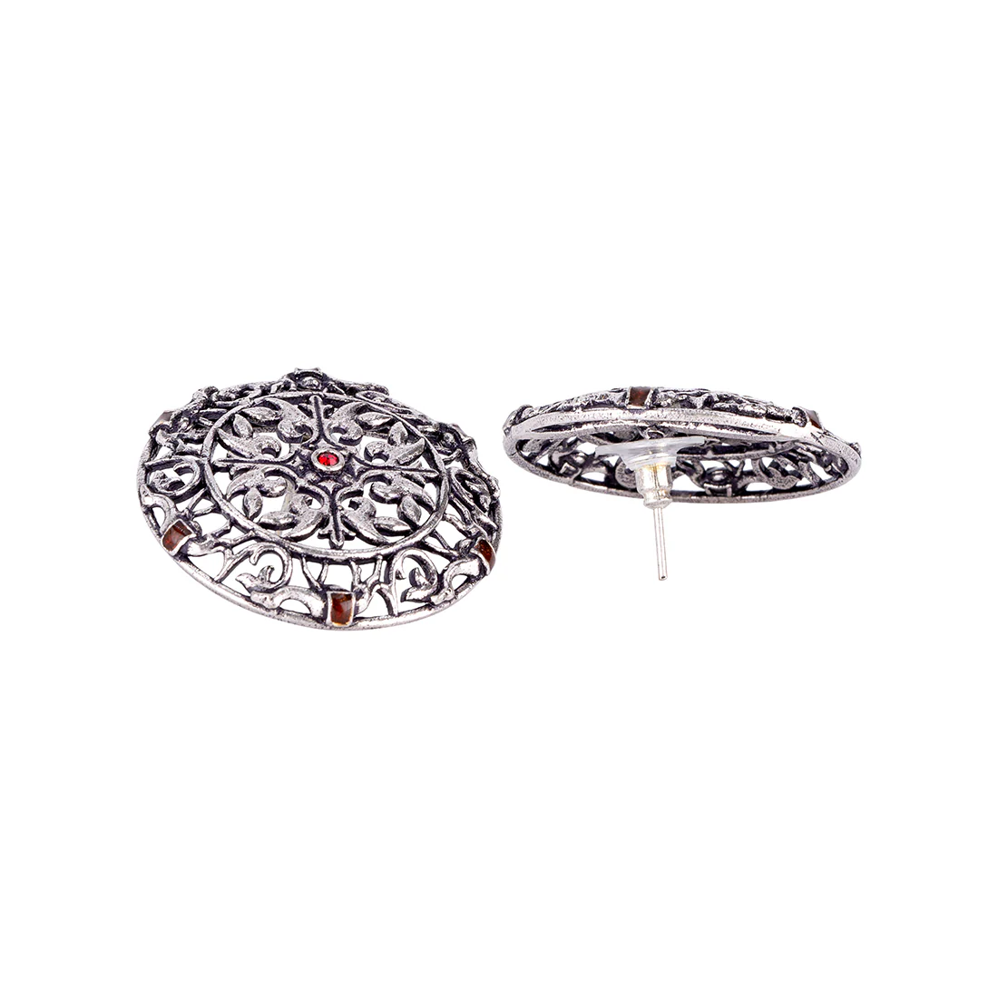 Arabian Nights Antique Silver Brass Stud Earrings - Image 4