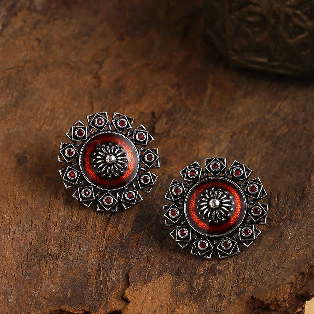 Arabian Nights Antique Silver Brass Stud Earrings