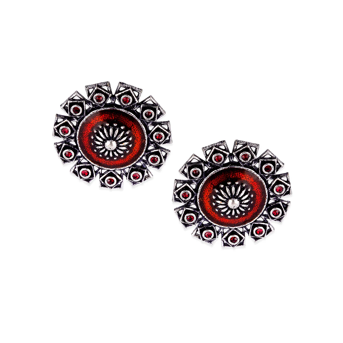 Arabian Nights Antique Silver Brass Stud Earrings - Image 3