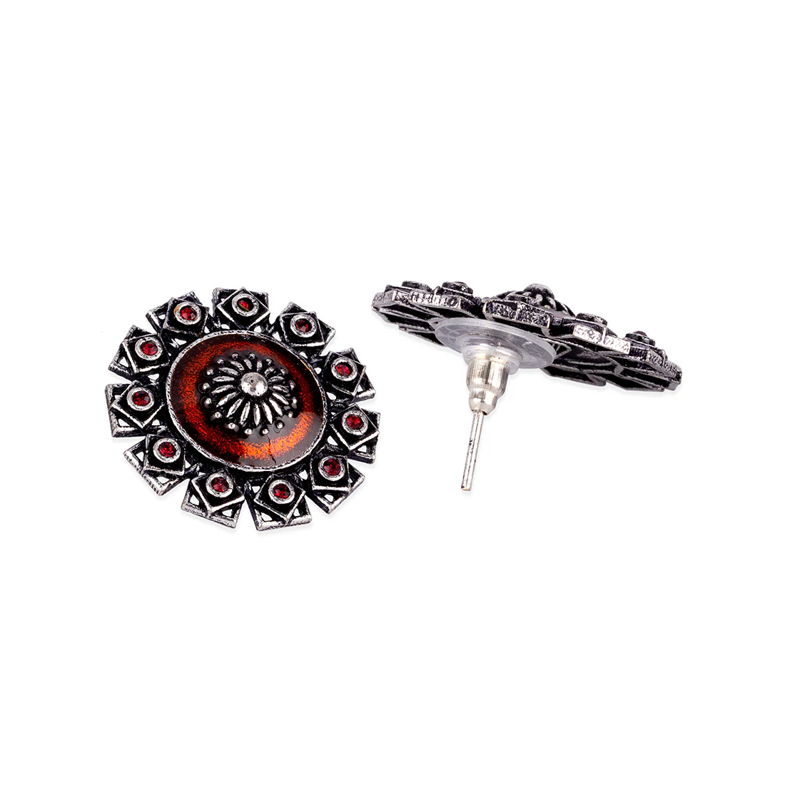 Arabian Nights Antique Silver Brass Stud Earrings - Image 4