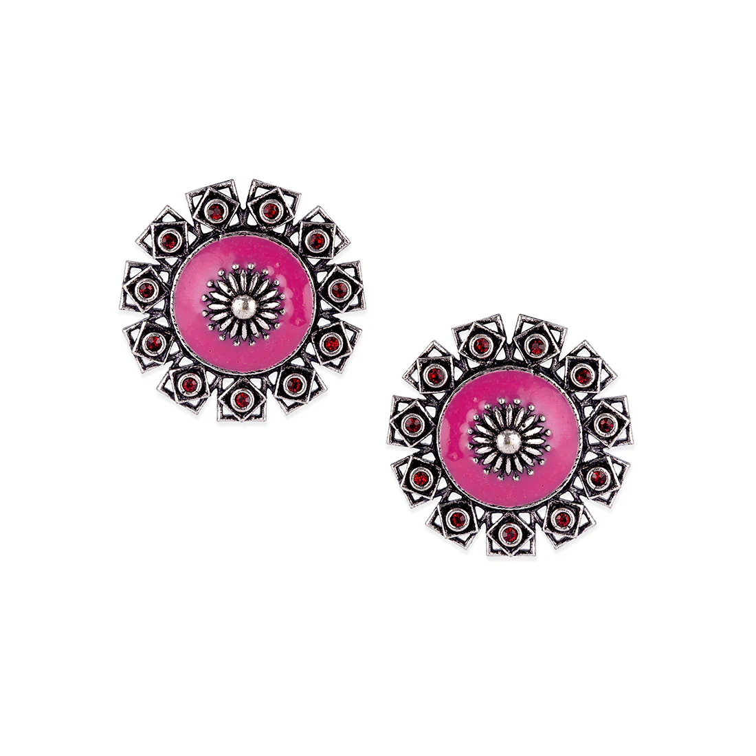Arabian Nights Antique Silver Brass Stud Earrings - Image 3