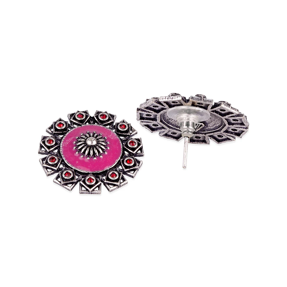 Arabian Nights Antique Silver Brass Stud Earrings - Image 4