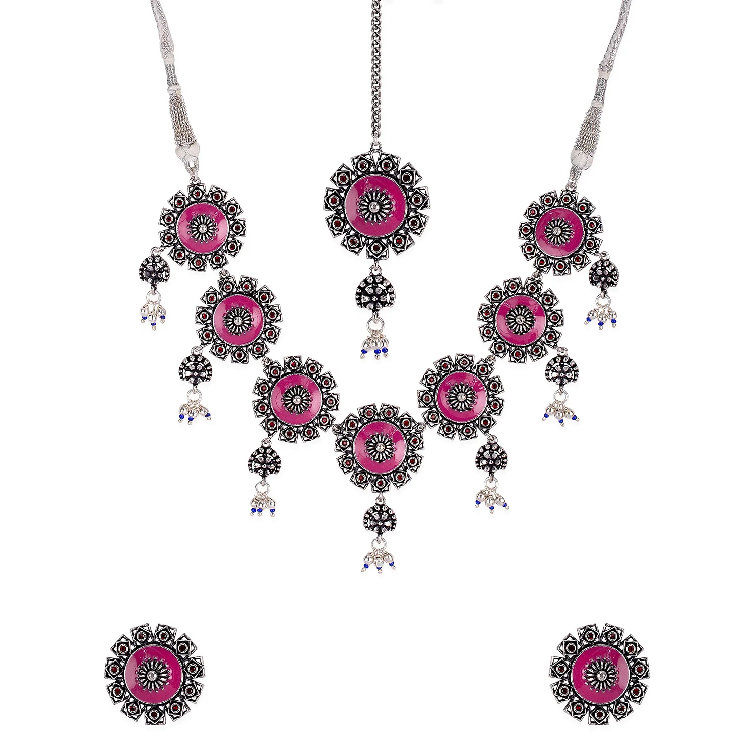 Arabian Nights Antique Silver Round Brass Jewellery Set - Image 3