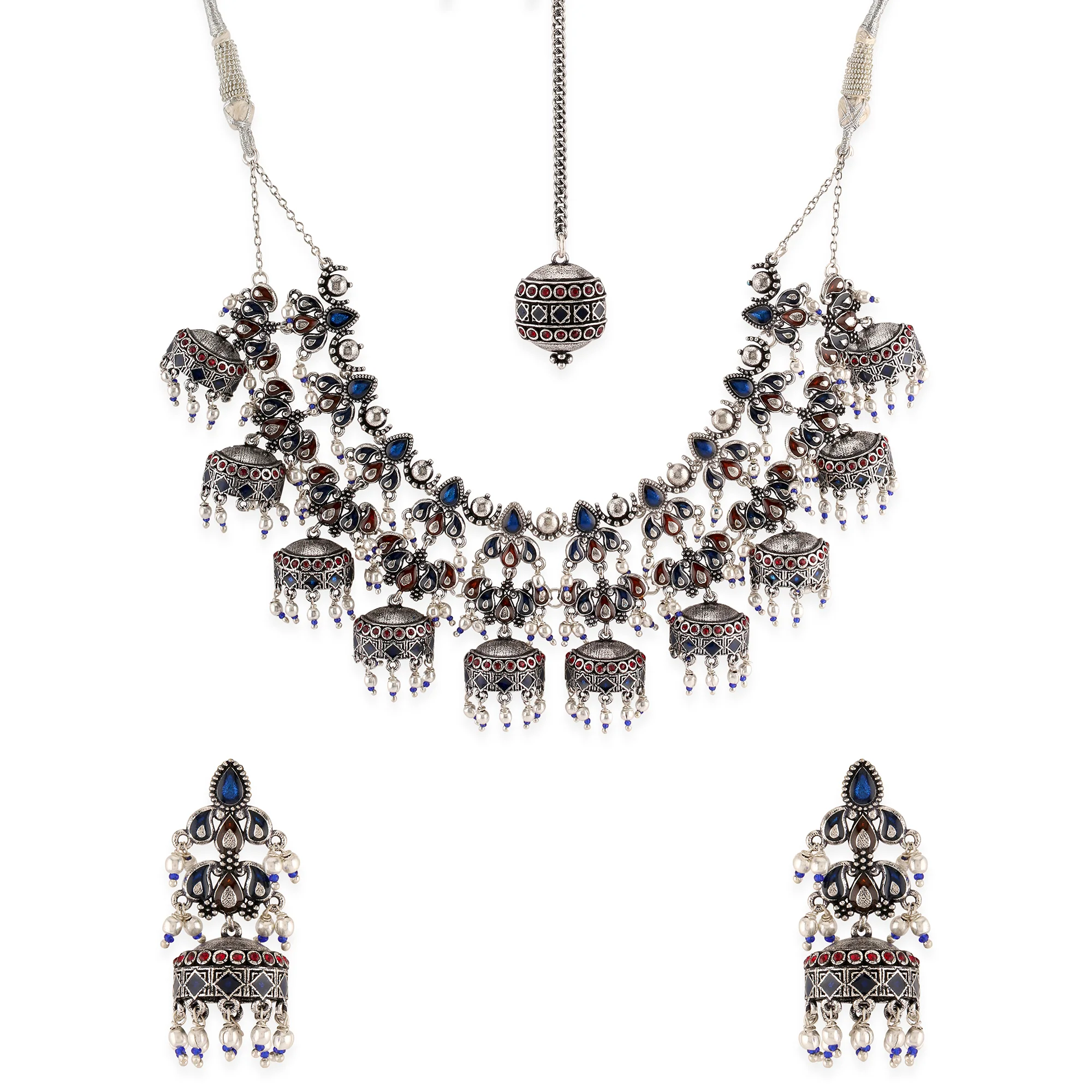 Arabian Nights Antique Silver Round Brass Jewellery Set - Image 3