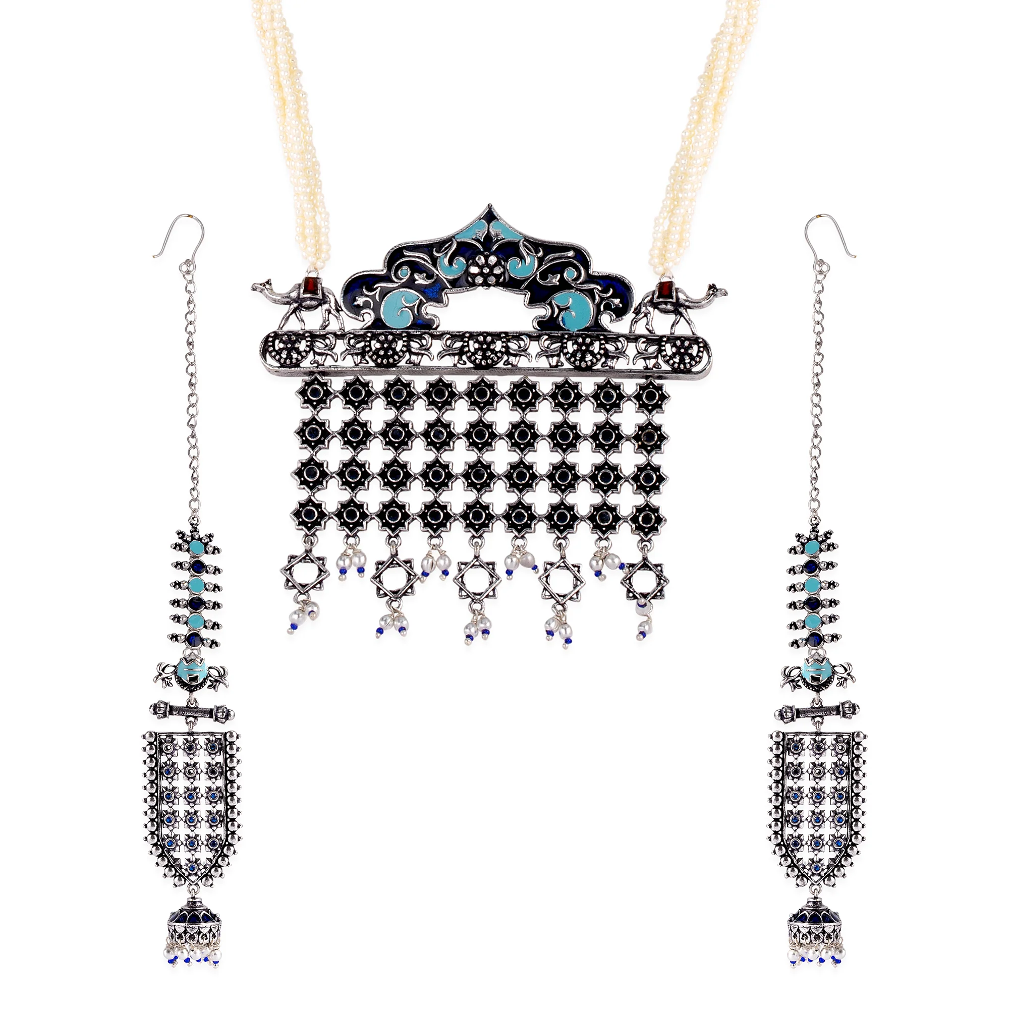Arabian Nights Antique Silver Round Brass Jewellery Set - Image 3