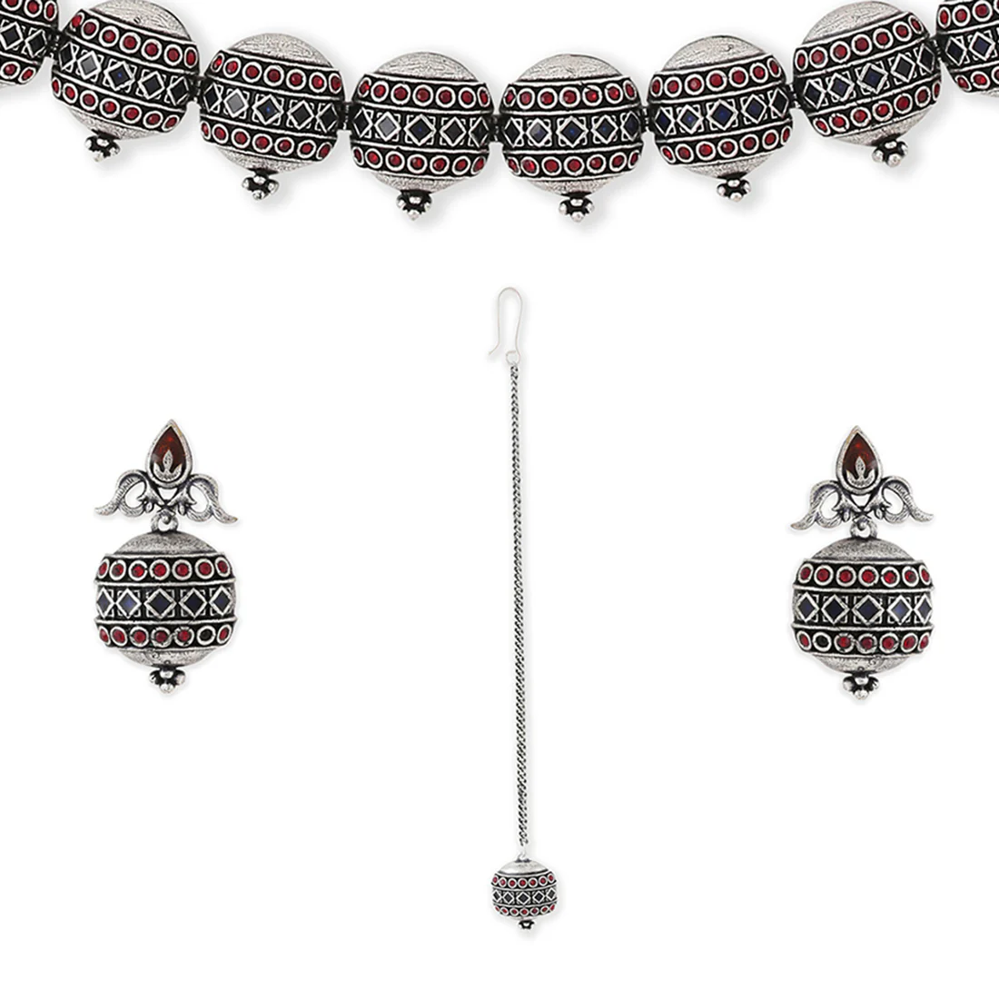 Arabian Nights Antique Silver Round Brass Jewellery Set - Image 4