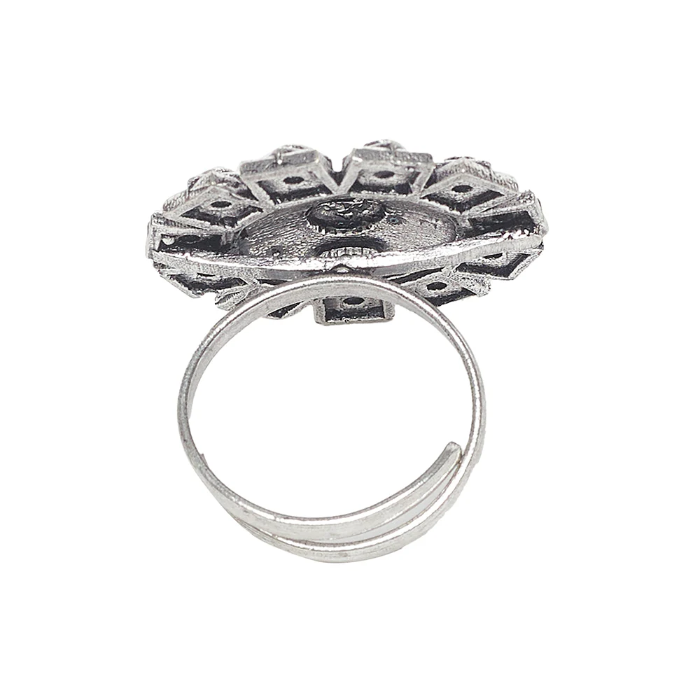 Arabian Nights Blue Enamelled Oxidised Plated Brass Ring - Image 4