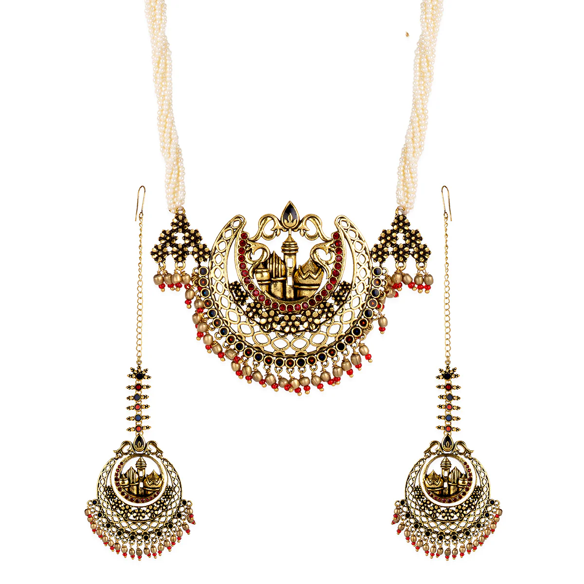 Arabian Nights Crescent Moon Antique Gold Necklace Set - Image 3