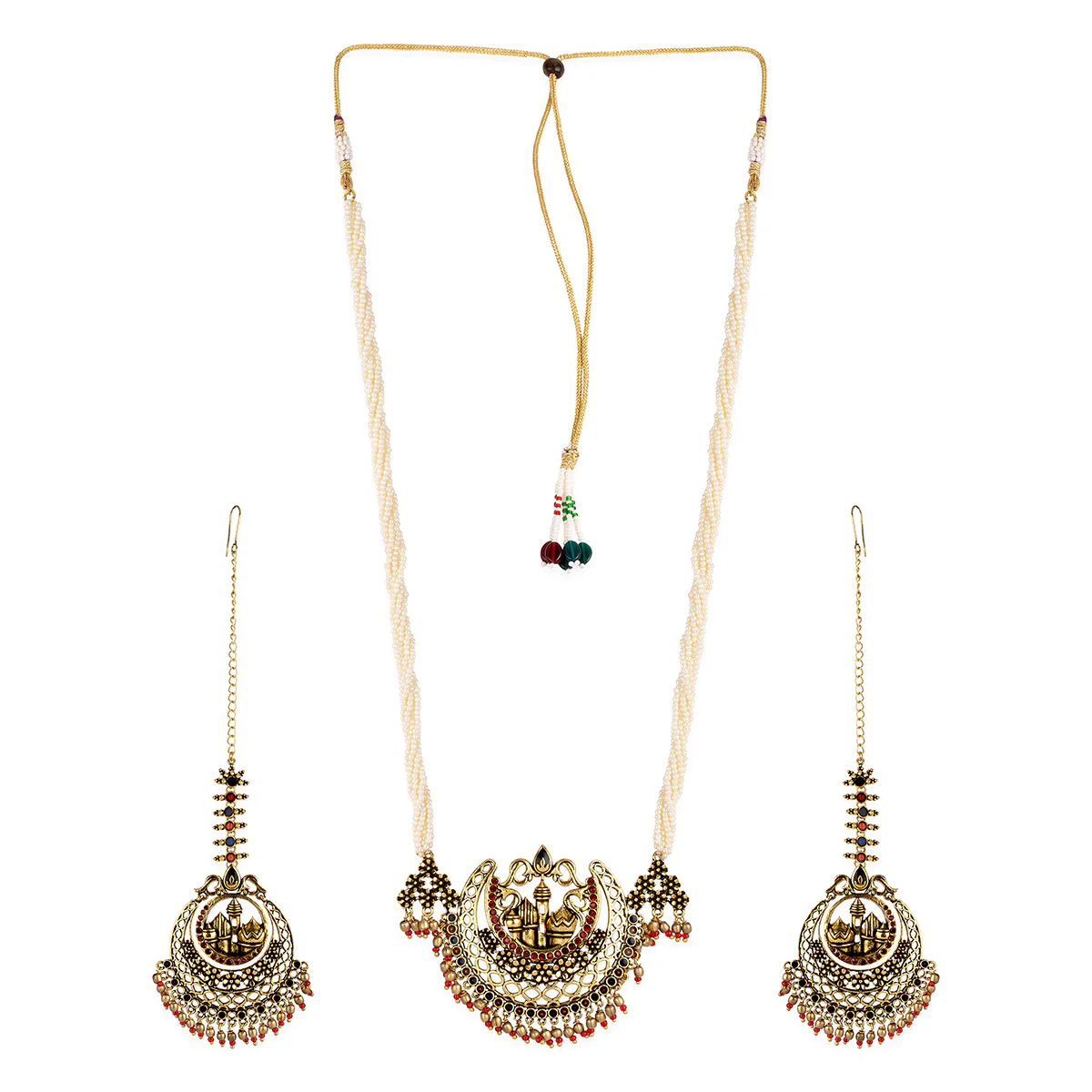 Arabian Nights Crescent Moon Antique Gold Necklace Set - Image 4