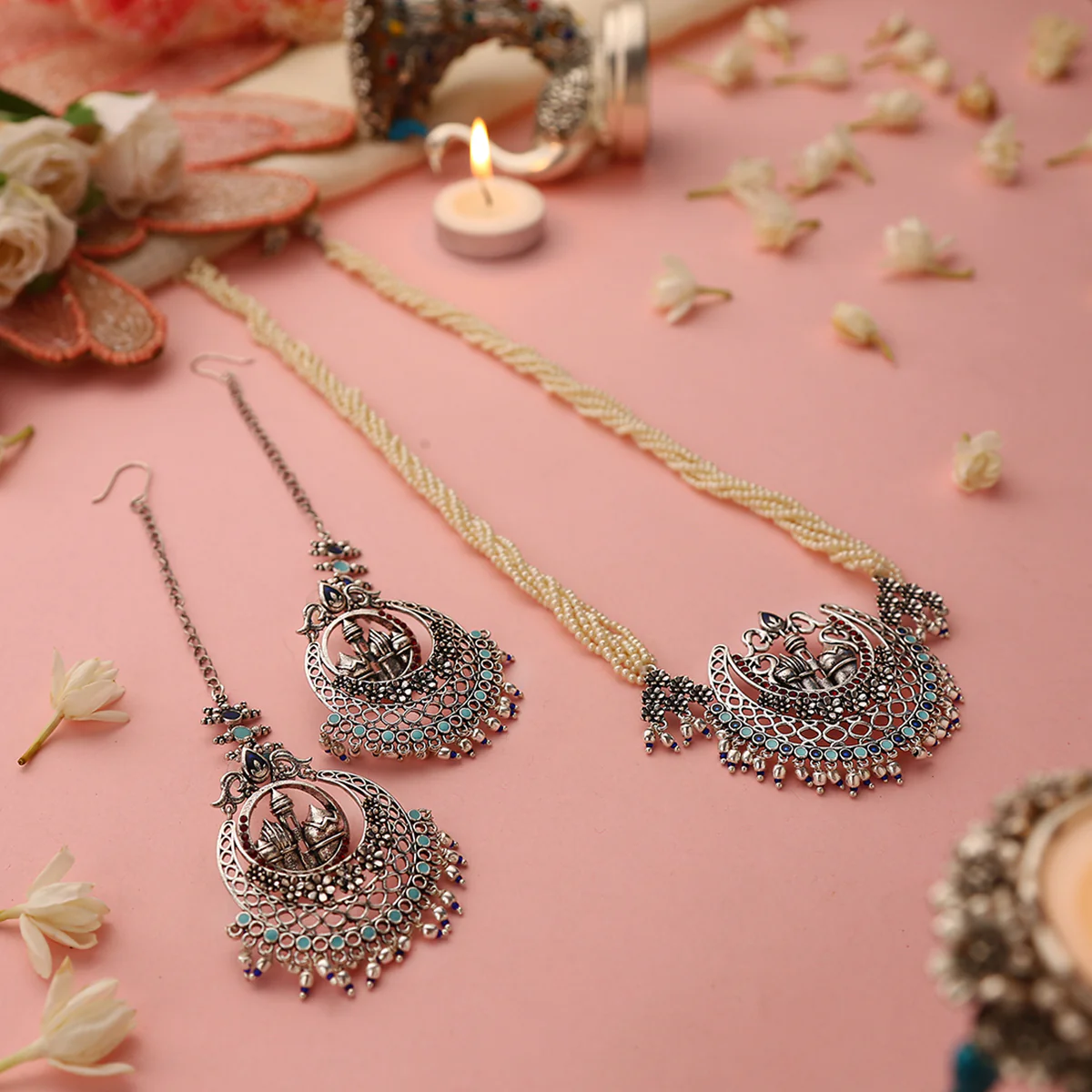 Arabian Nights Crescent Moon Oxidized Necklace Set