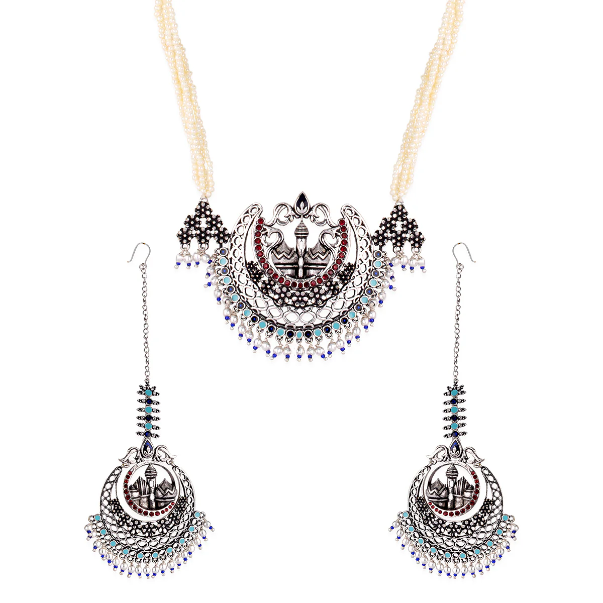 Arabian Nights Crescent Moon Oxidized Necklace Set - Image 3