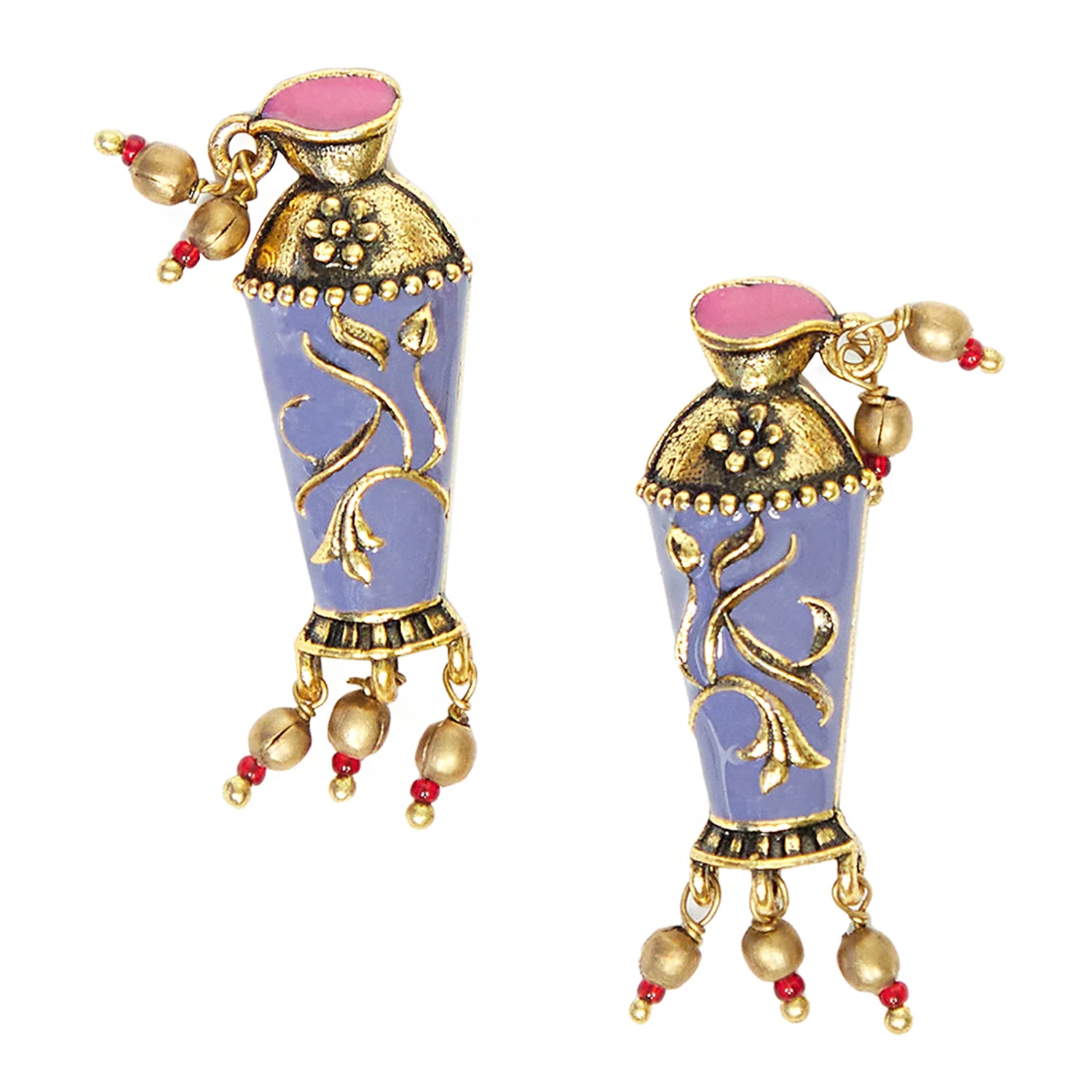 Arabian Nights Enamelled Antique Gold Plated Brass Earrings - Image 3